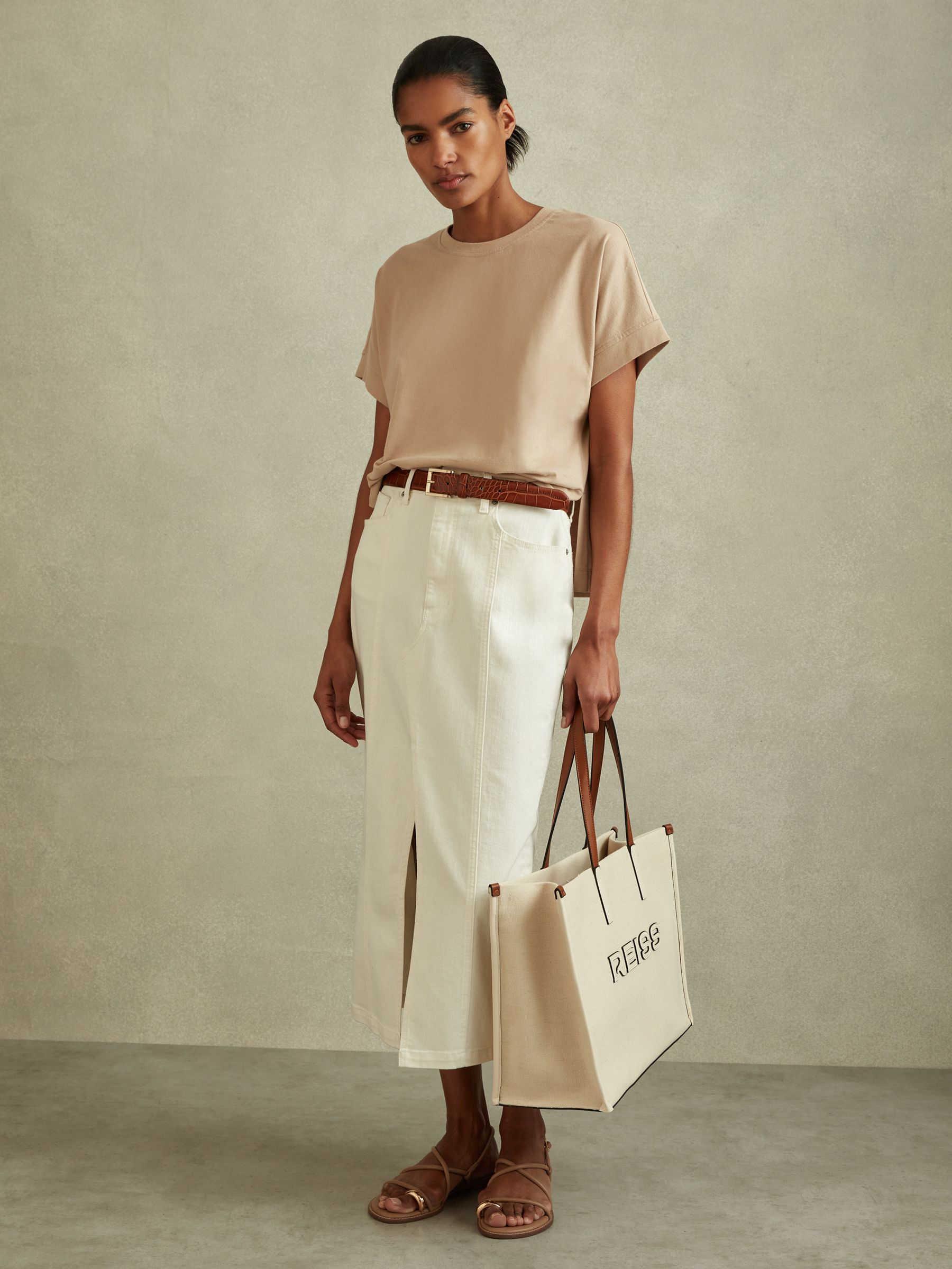 Cotton Crew Neck T-Shirt in Neutral - Image 3 of 5