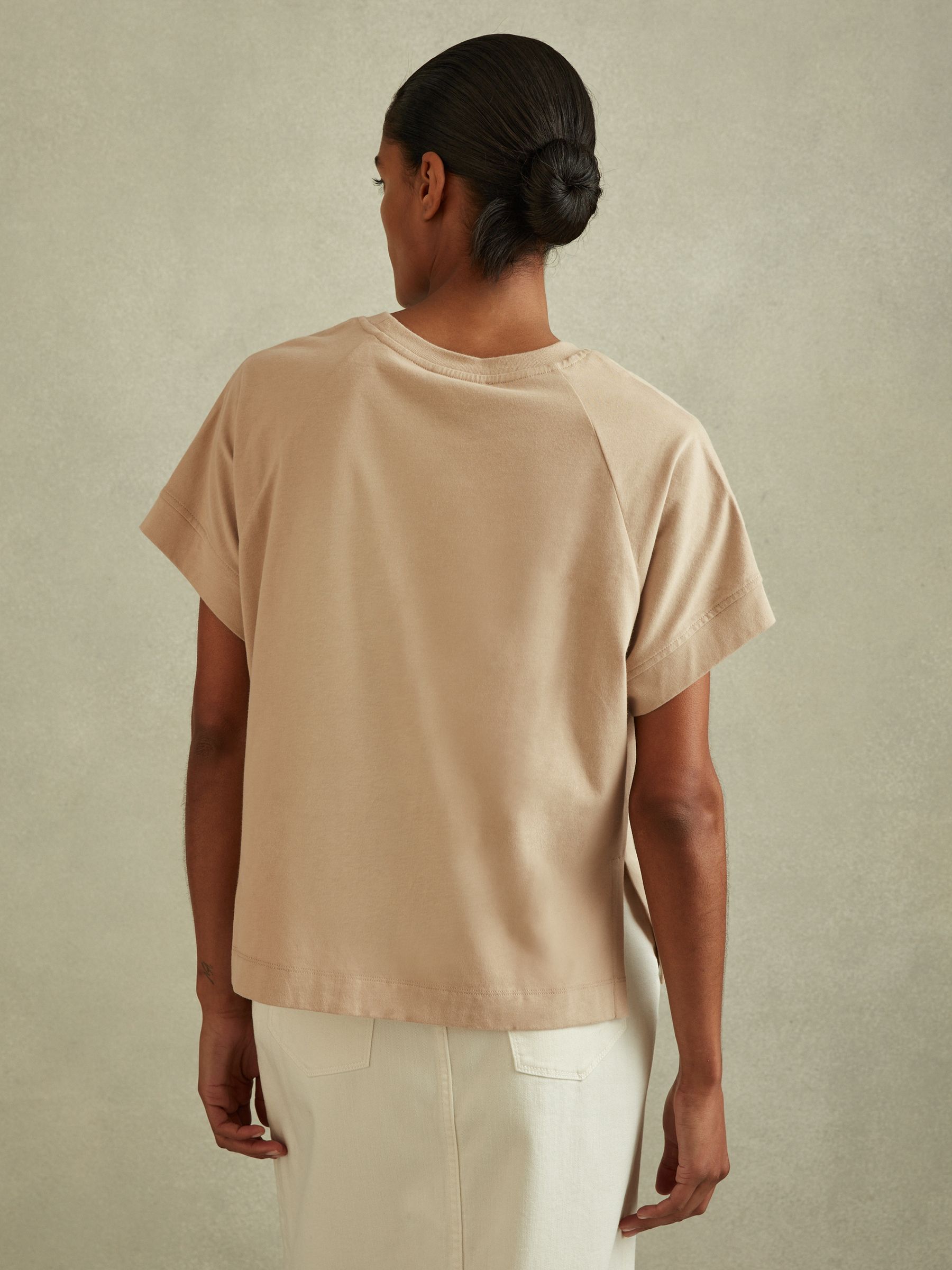 Cotton Crew Neck T-Shirt in Neutral - Image 4 of 5