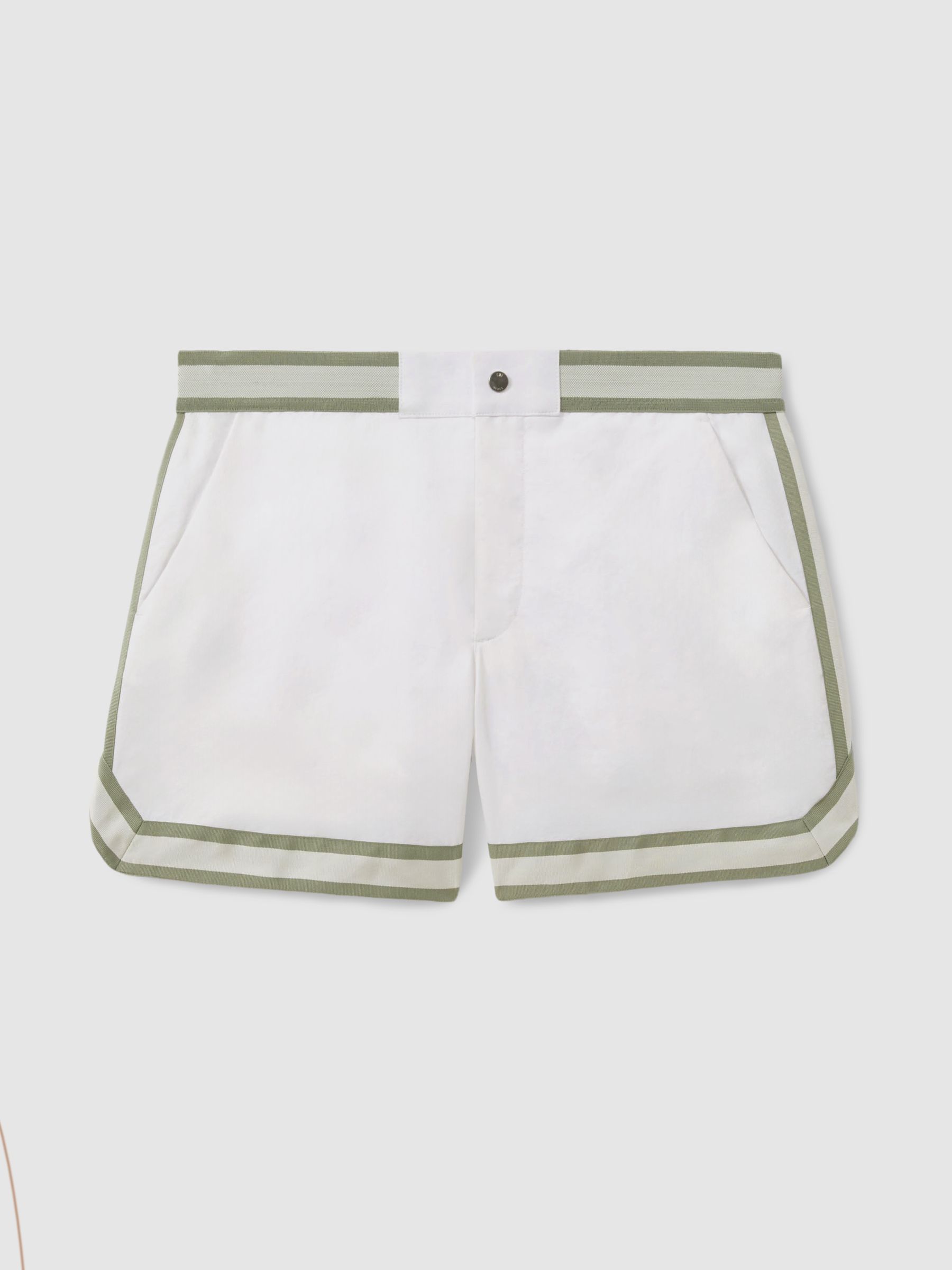 Contrast Stripe Elasticated Waist Swim Shorts in White - Image 2 of 5