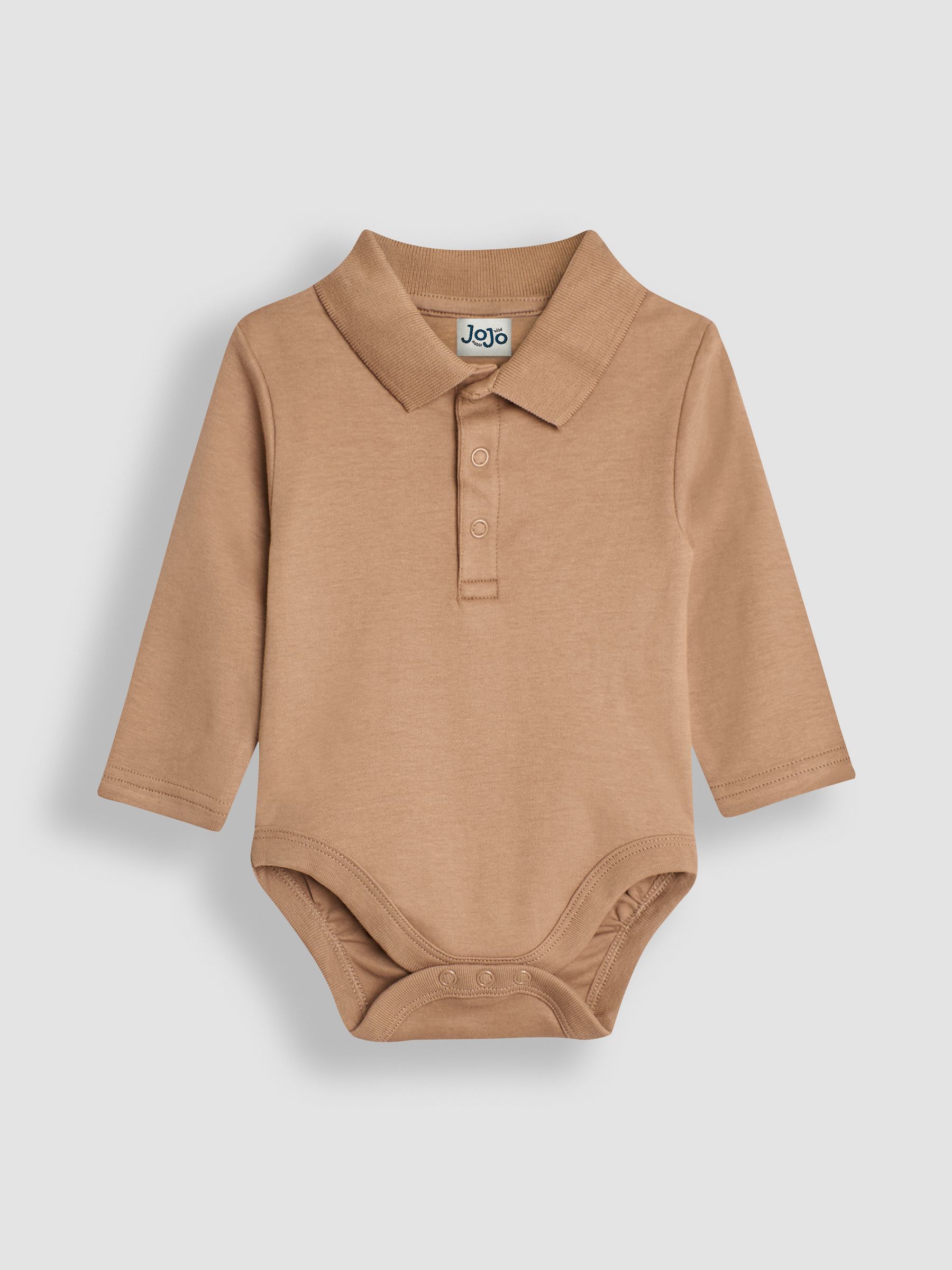Mocha Brown Plain Long Sleeve Polo Shirt Bodysuit - Image 1 of 3