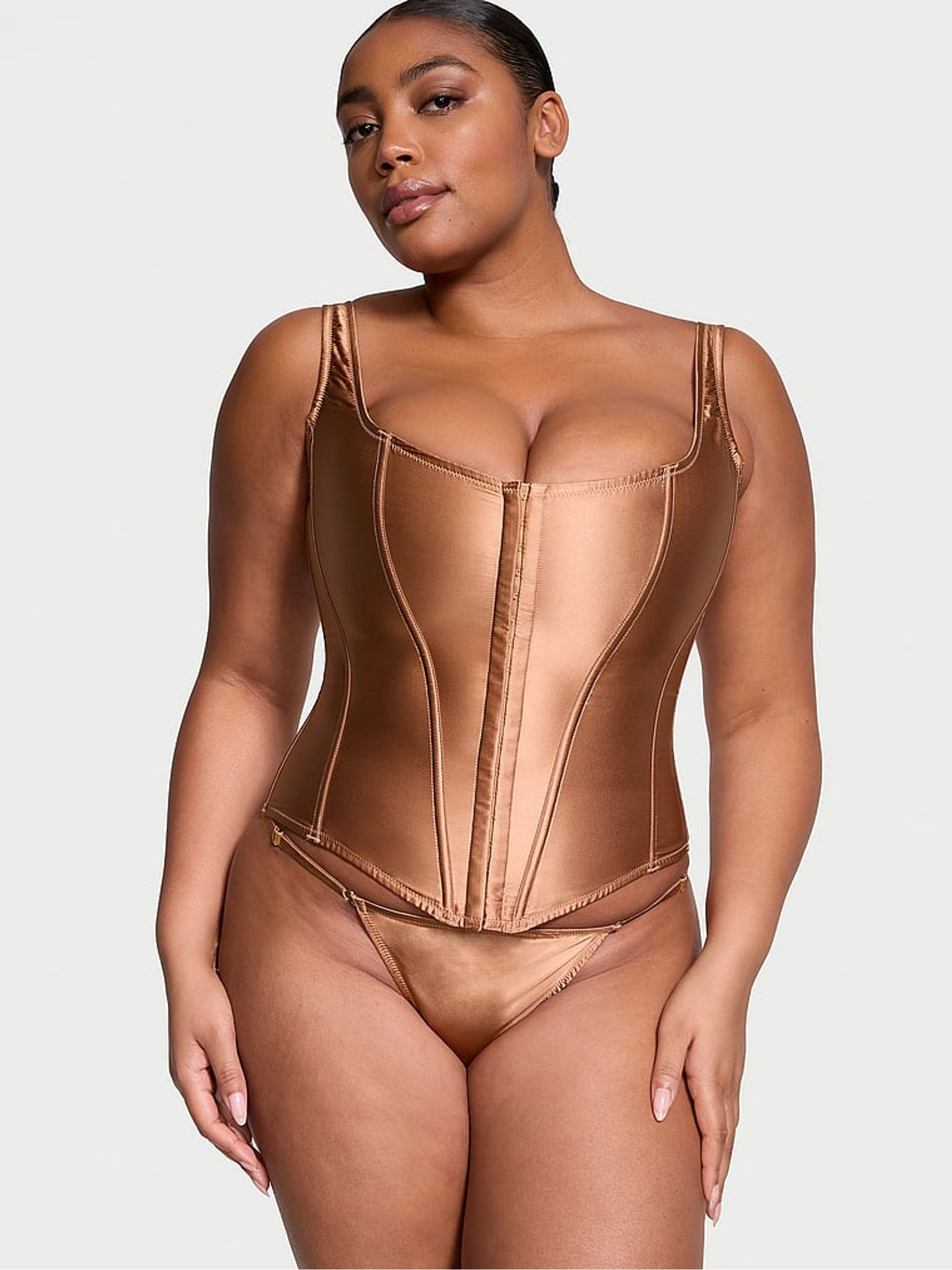 Toffee Nude Archive Satin Corset and Knicker Set - Image 1 of 3