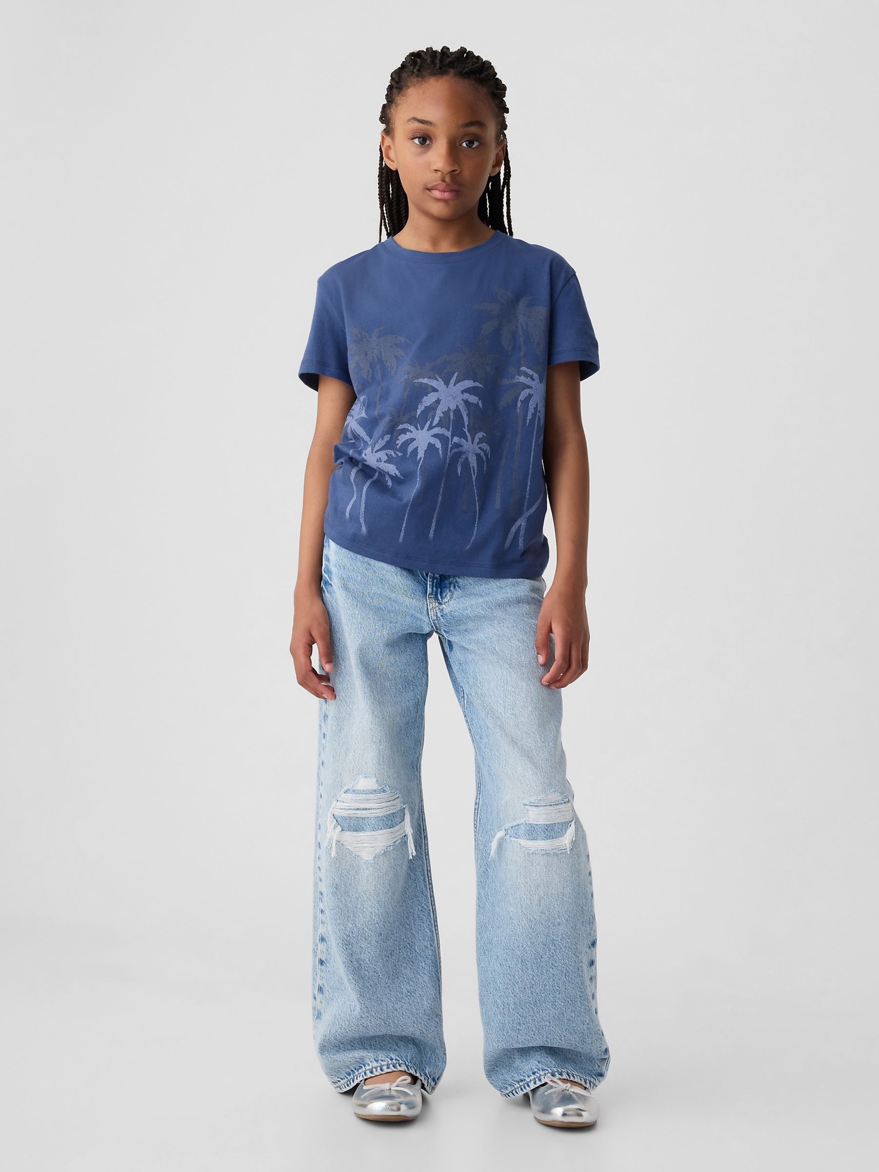 Blue Palm Tree Graphic Short Sleeve Crew Neck T-Shirt (4-13yrs) - Image 1 of 2