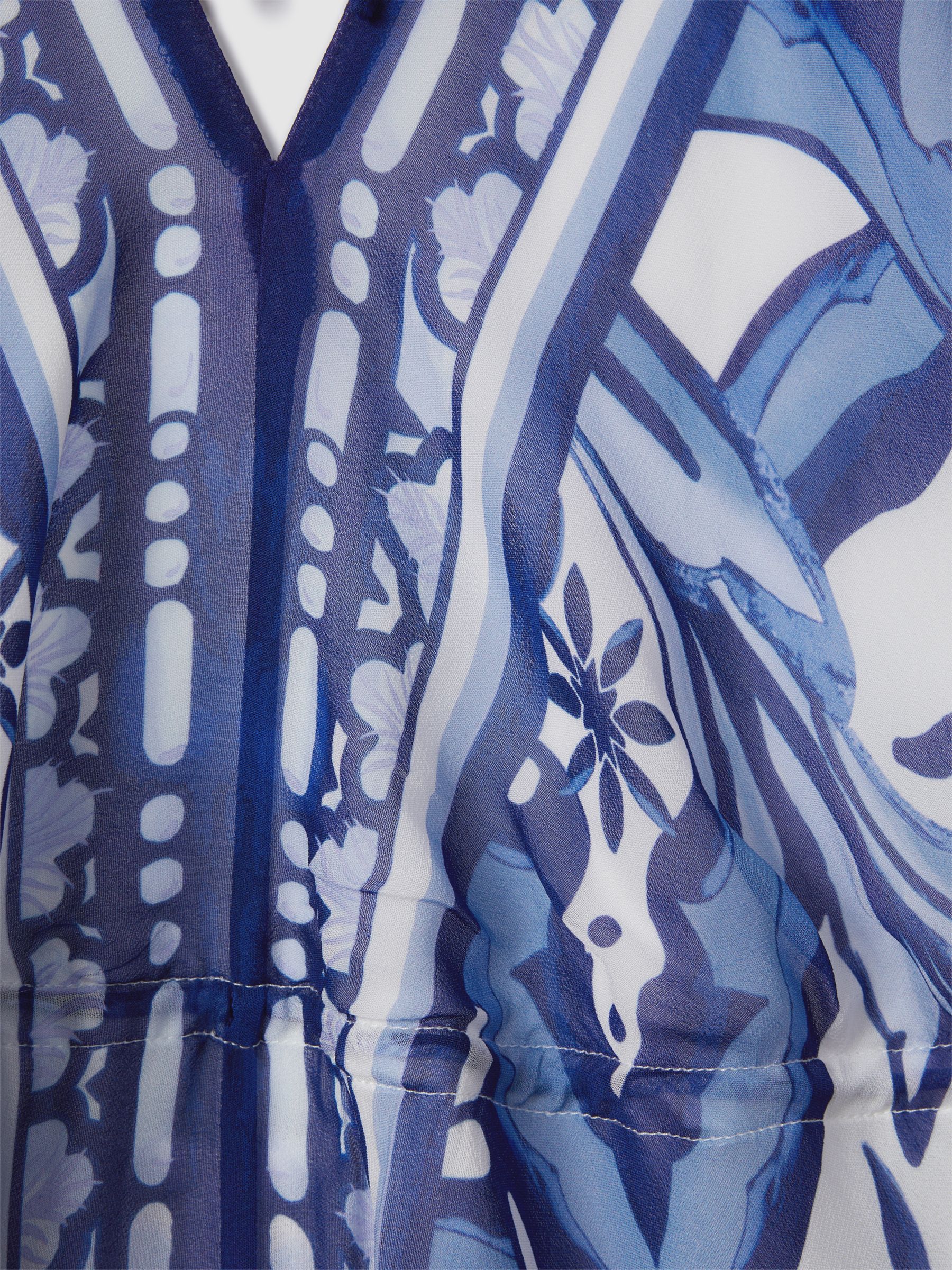 Printed Tie Waist Mini Dress in Blue - Image 6 of 6