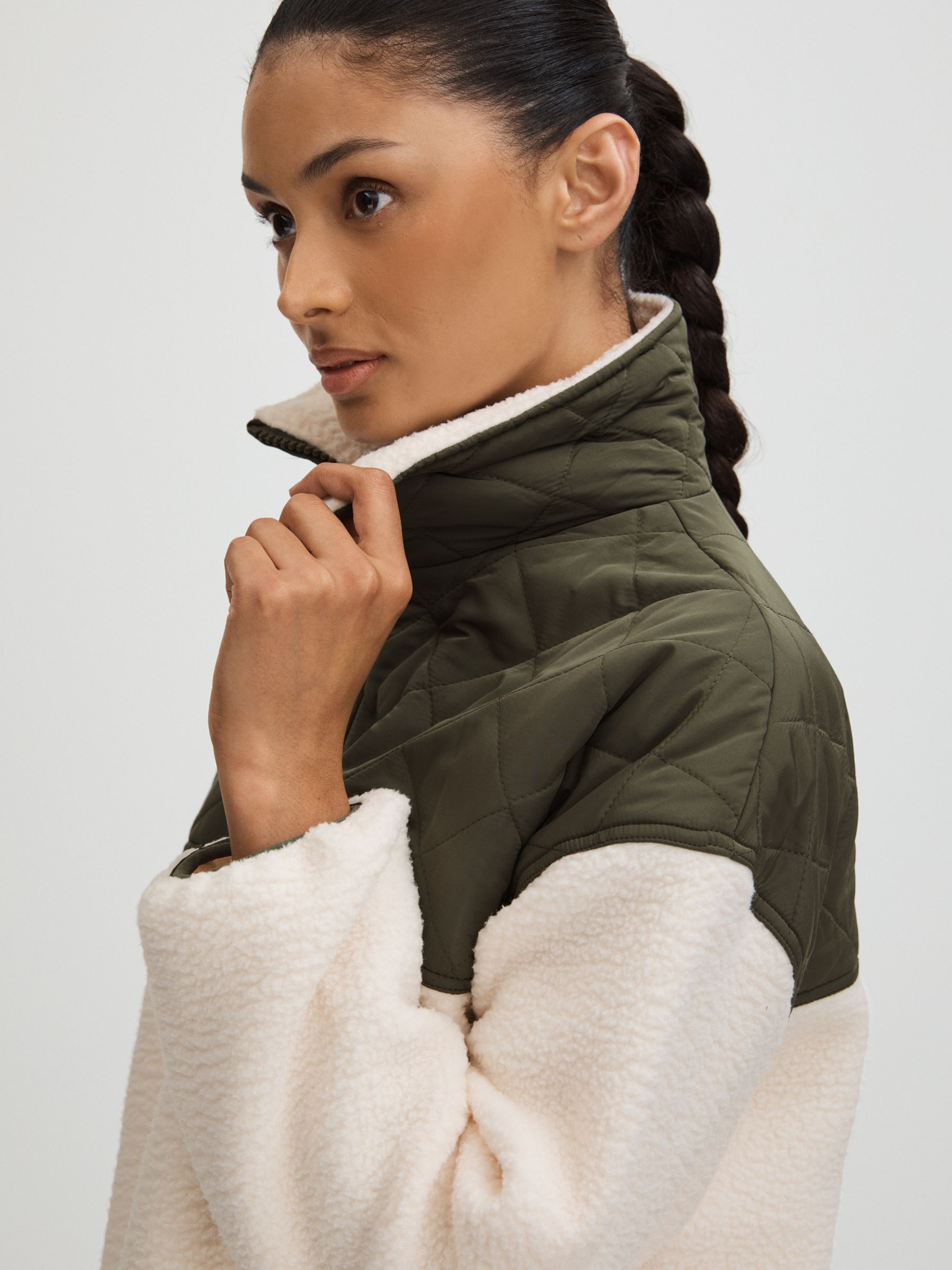 The Upside Fleece Quilted Sweatshirt in Neutral/Green - Image 3 of 5