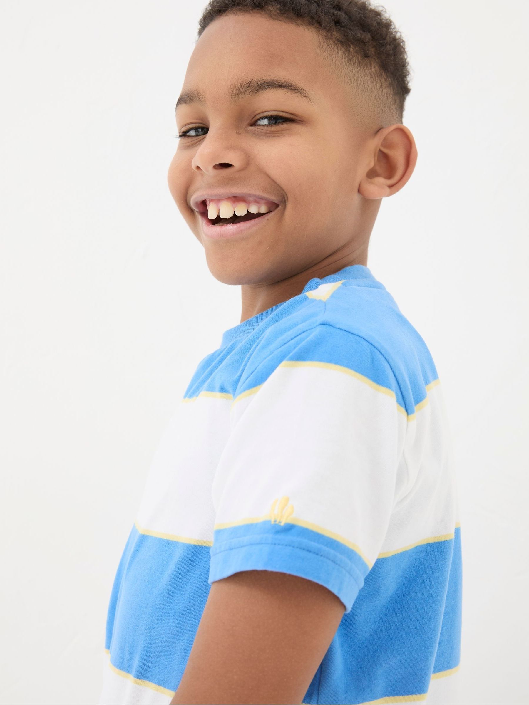 White/Blue 100% Cotton Short Sleeve T-Shirts 3 Pack - Image 5 of 7
