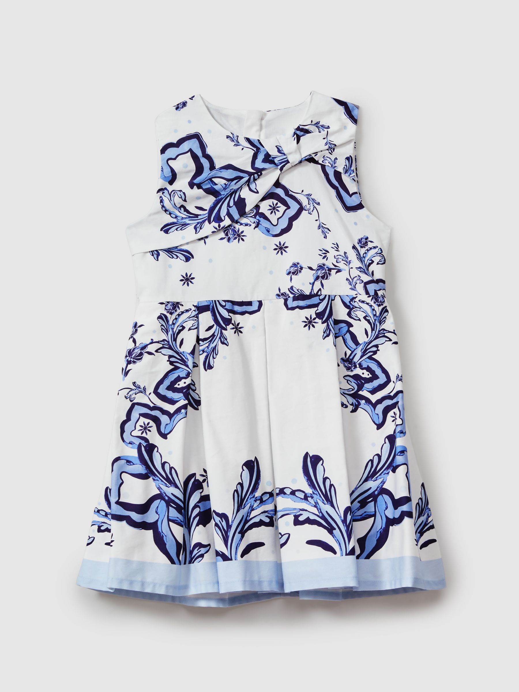 4-9 yrs Cotton Tile Print Pleated Dress in Blue Print - Image 2 of 4 4-9 yrs Cotton Tile Print Pleated Dress in Blue Print - Image 2 of 4