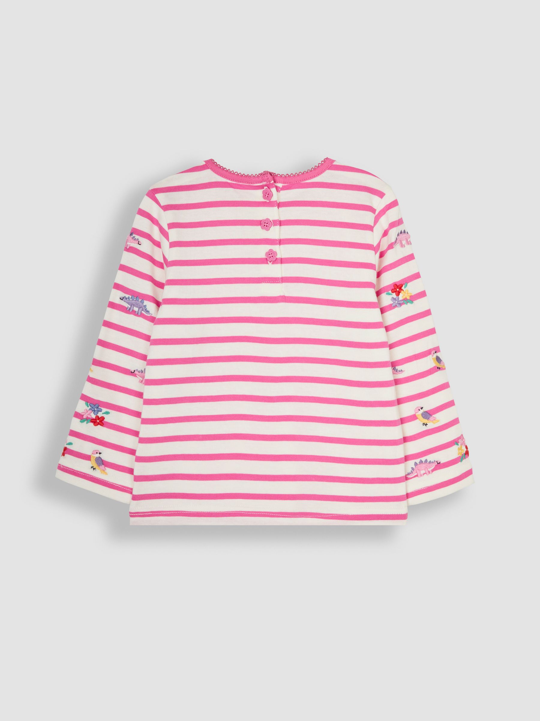 Pink Dino & Bird Button Shoulder Long Sleeve Embroidered Top - Image 2 of 3