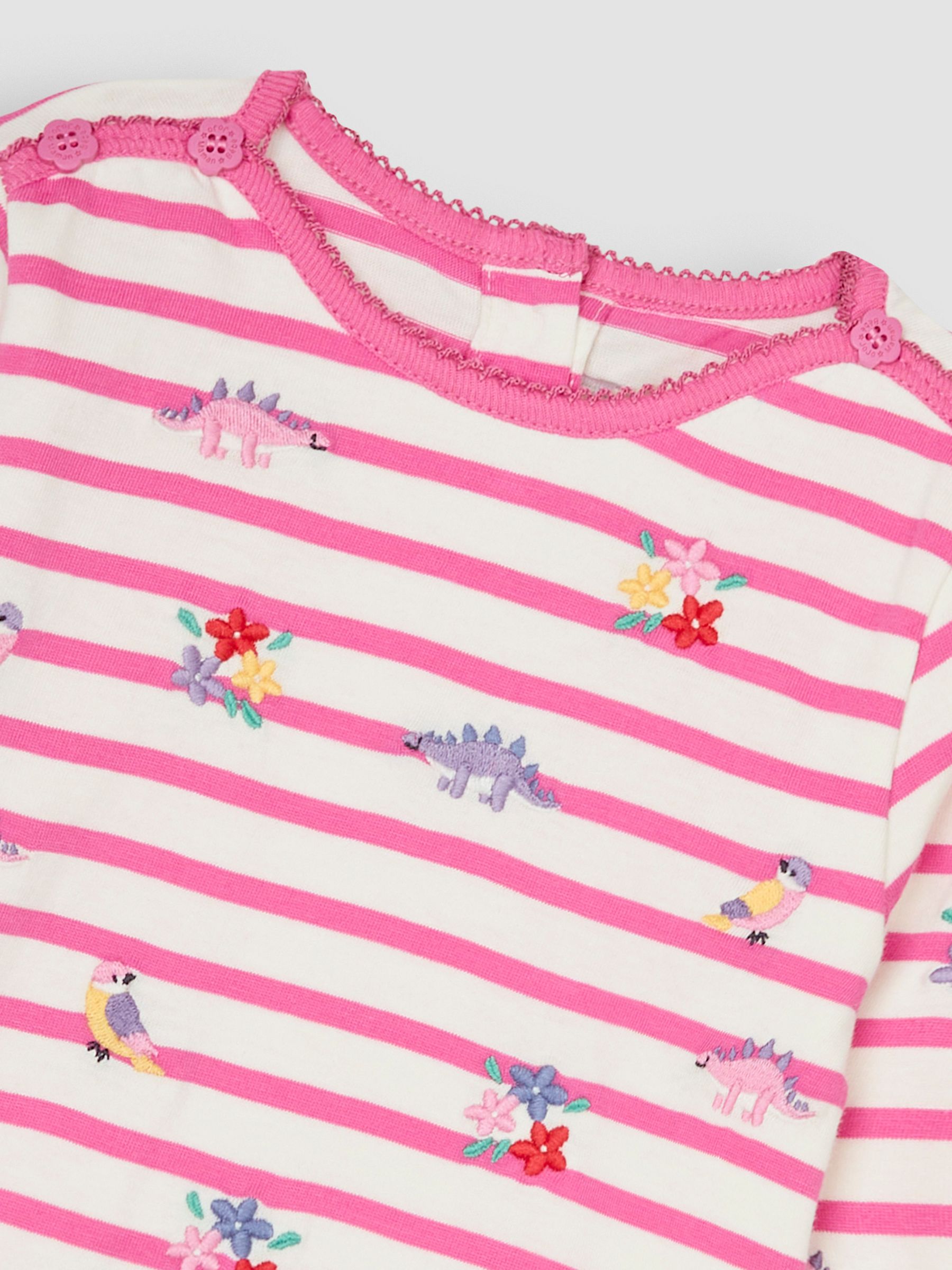 Pink Dino & Bird Button Shoulder Long Sleeve Embroidered Top - Image 3 of 3