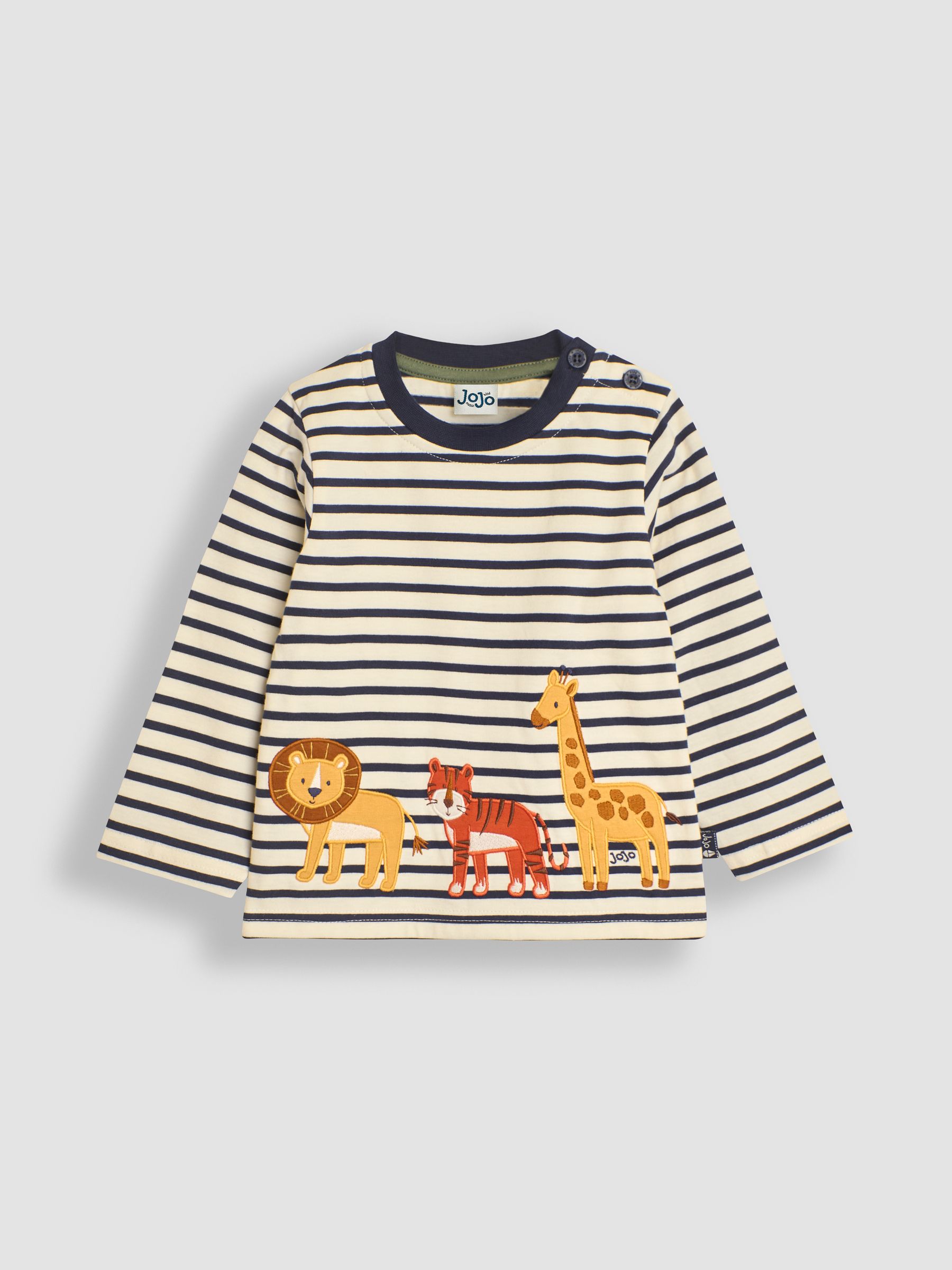 Ecru Navy Stripe Safari Animals Appliqué Border Top - Image 1 of 3
