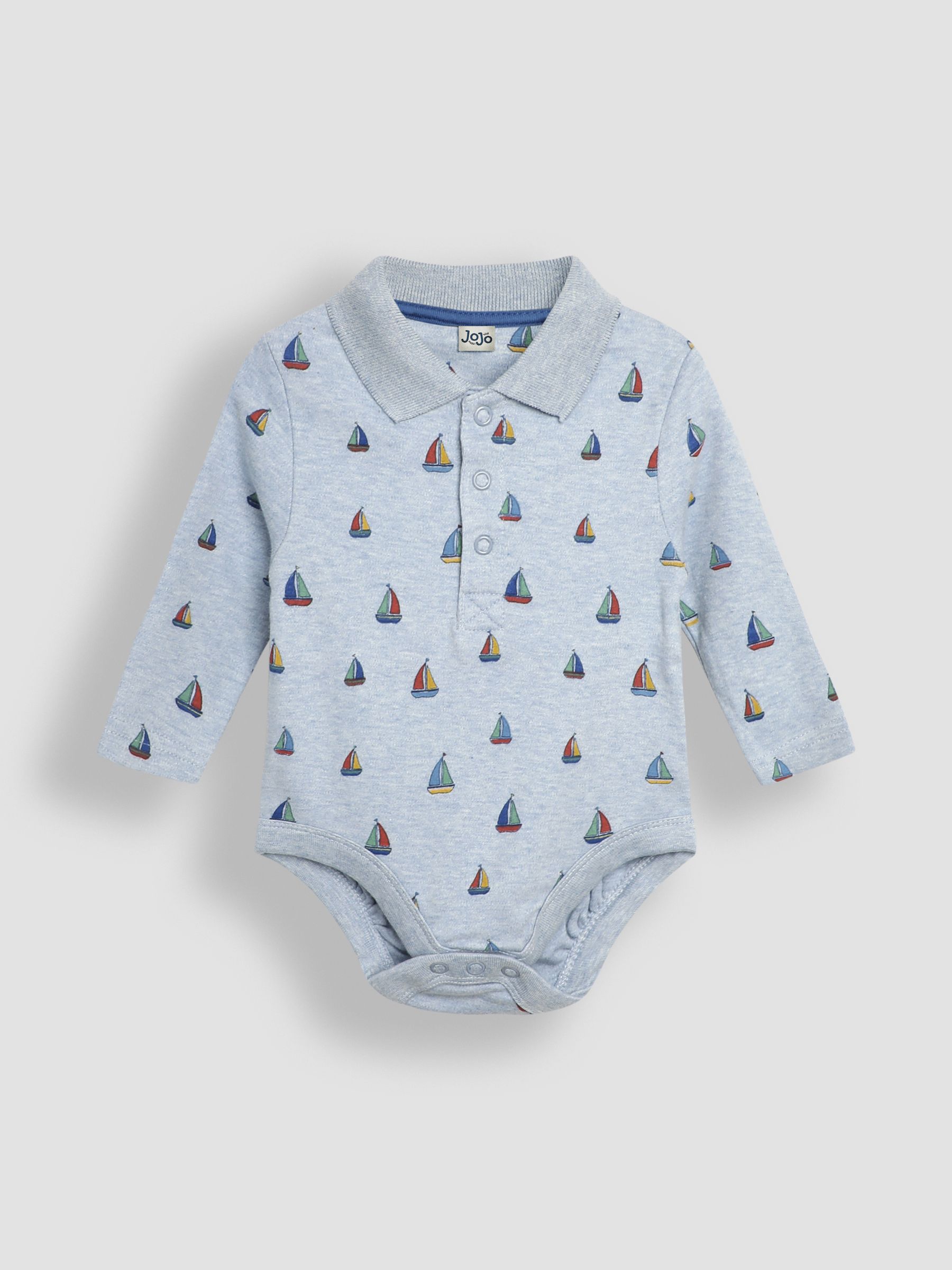 Light Blue Sailboat Printed Polo Shirt Bodysuit - Image 1 of 3