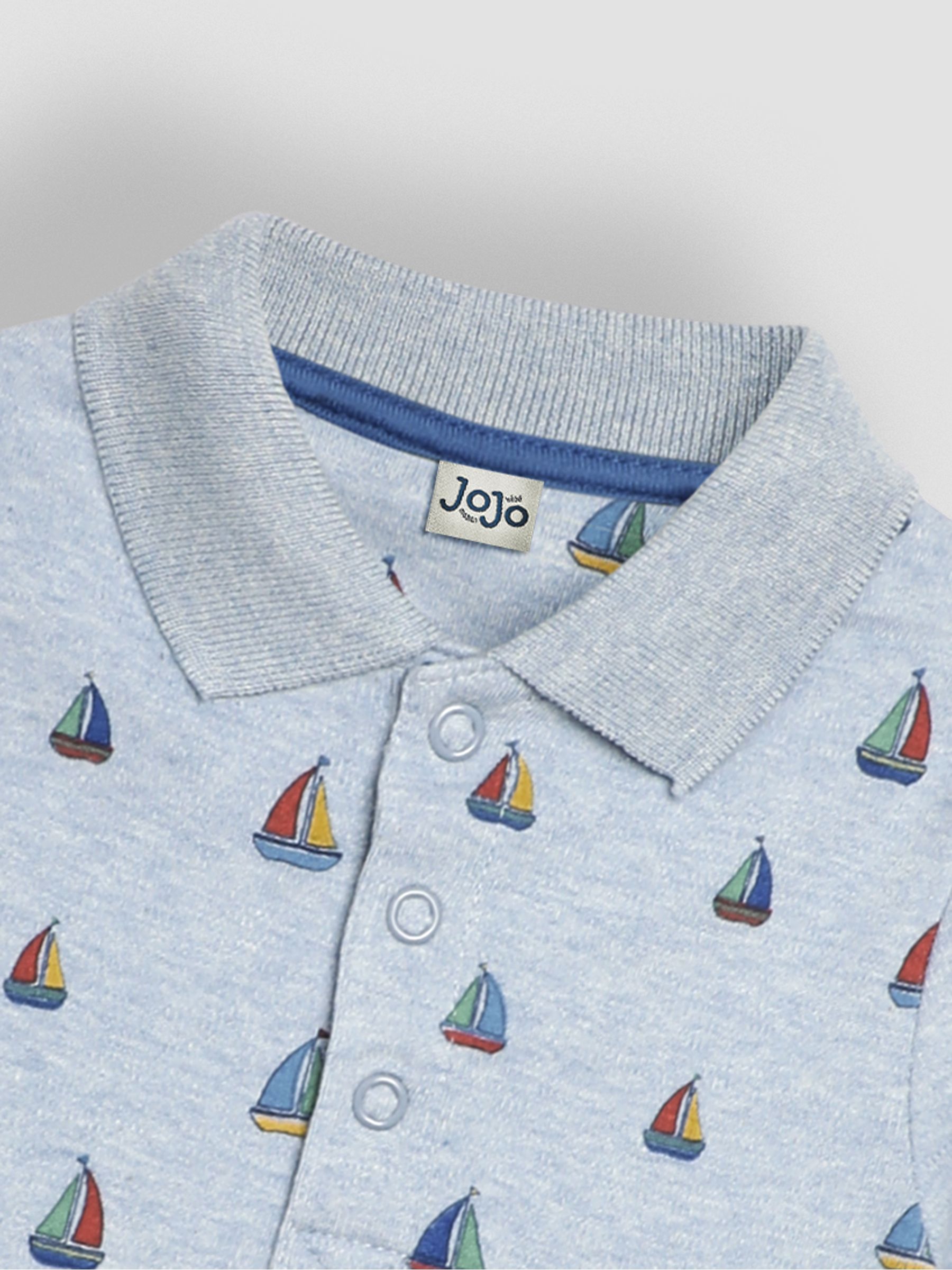 Light Blue Sailboat Printed Polo Shirt Bodysuit - Image 3 of 3
