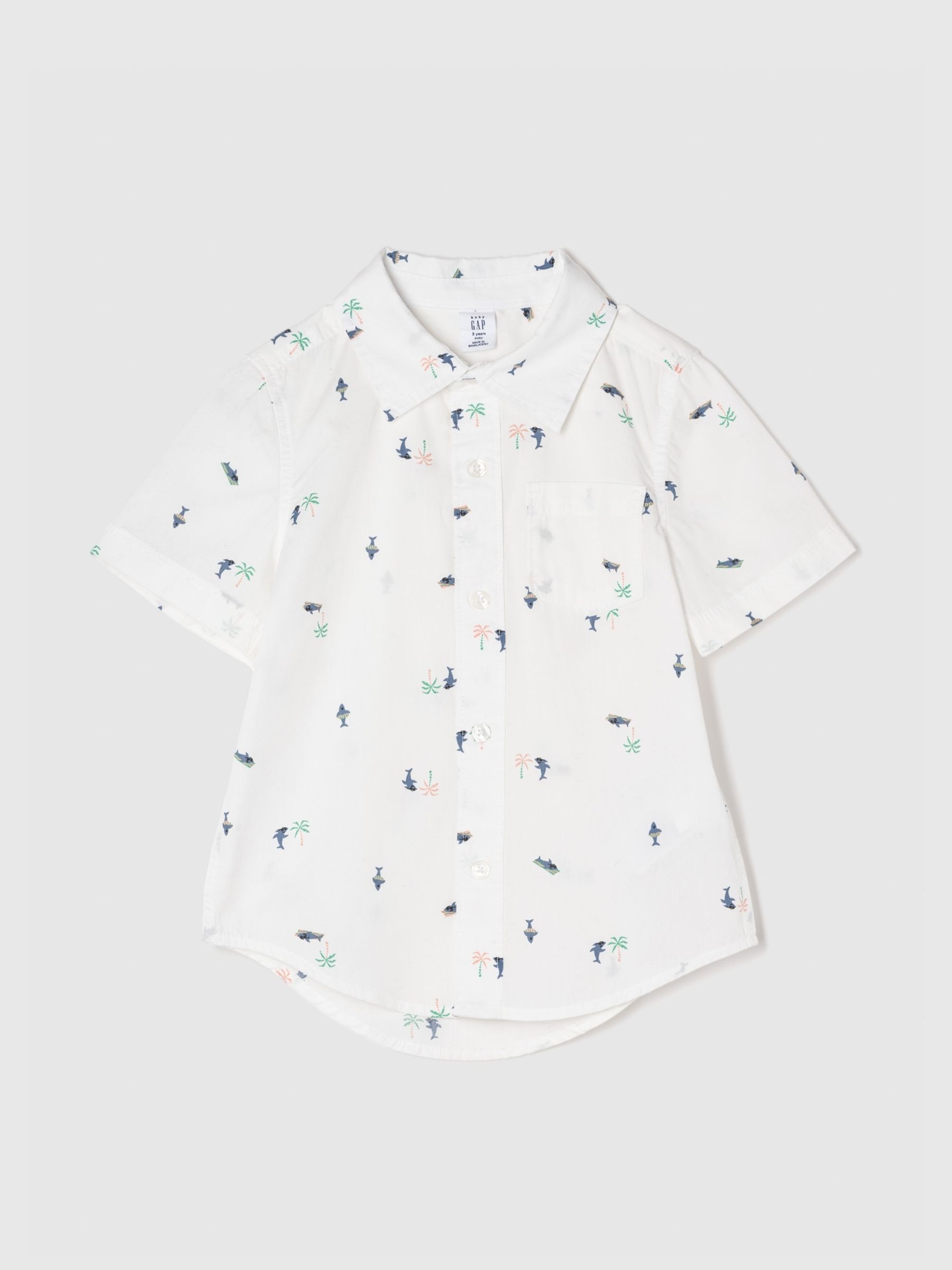 White Print Poplin Short Sleeve Shirt - Image 1 of 2