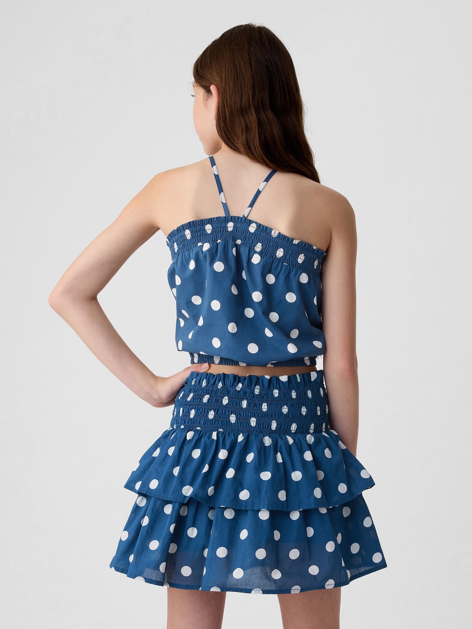 Blue Dot Cotton Smocked Halter Vest Top (4-13yrs) - Image 2 of 3