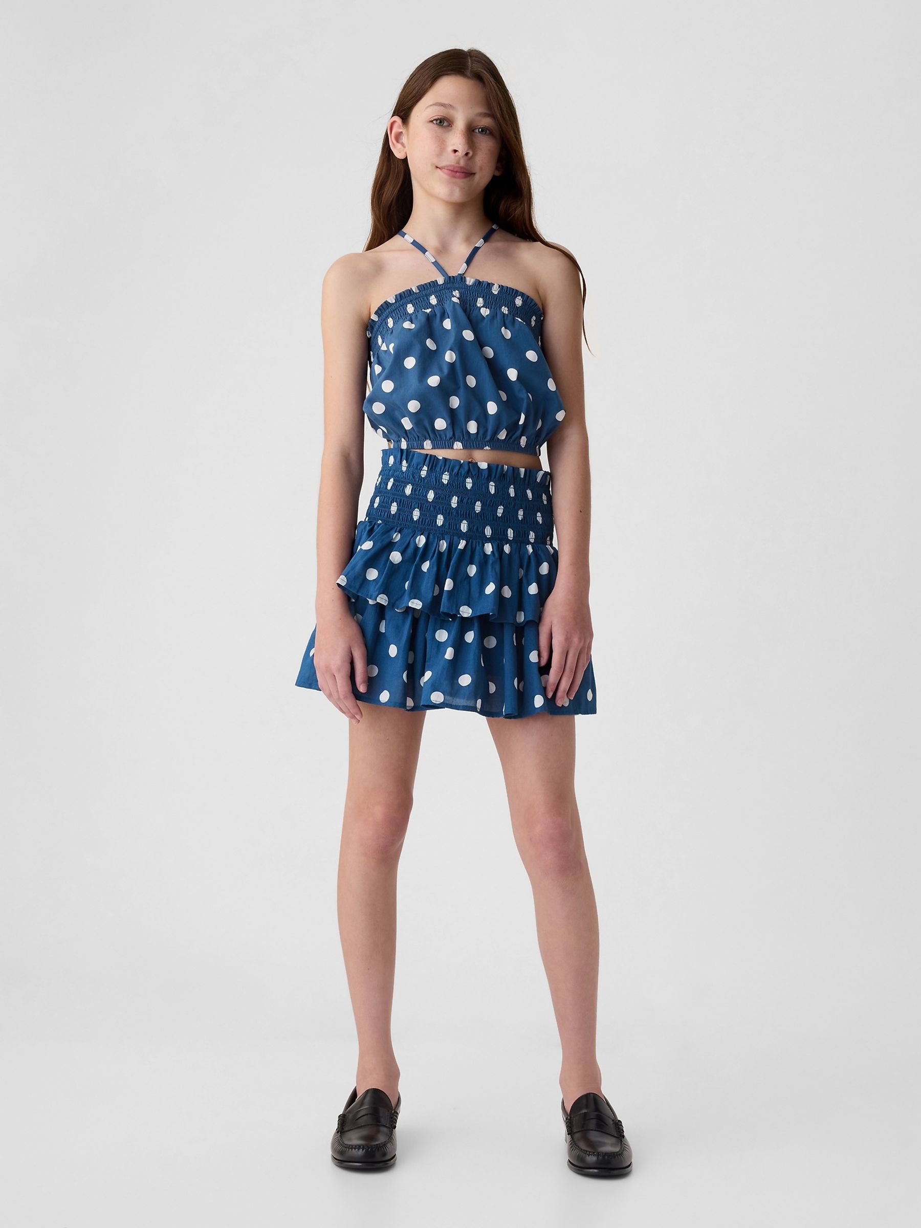 Blue Dot Cotton Smocked Halter Vest Top (4-13yrs) - Image 3 of 3