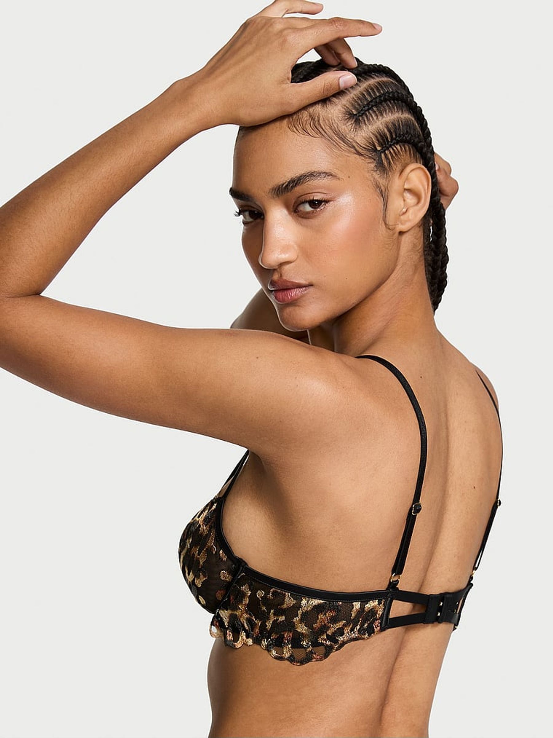 Black Leopard Unlined Demi Embroidered Bra - Image 2 of 4