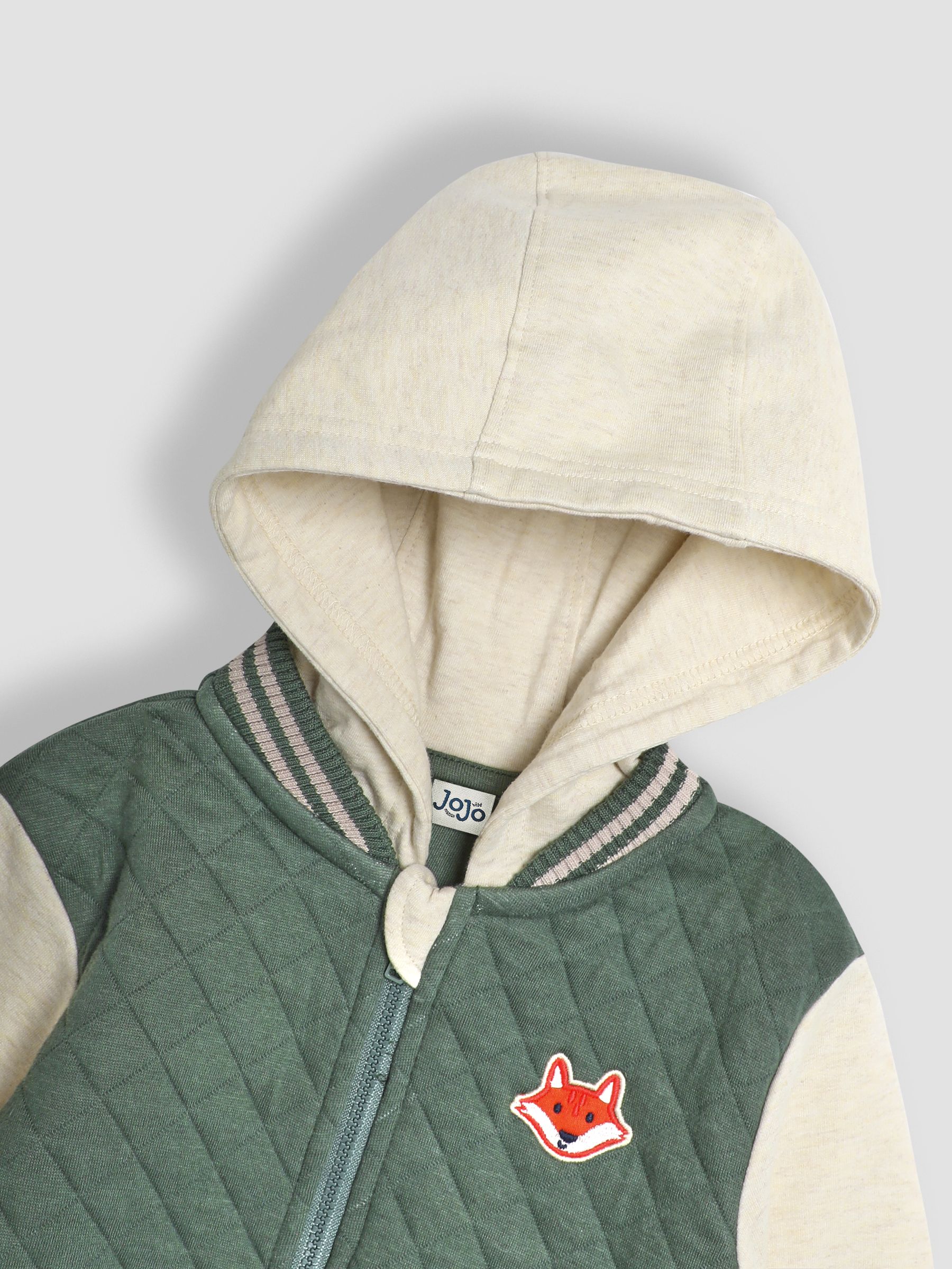 Khaki Green Fox Cotton Blend Hooded Bomber Jacket - Image 3 of 6