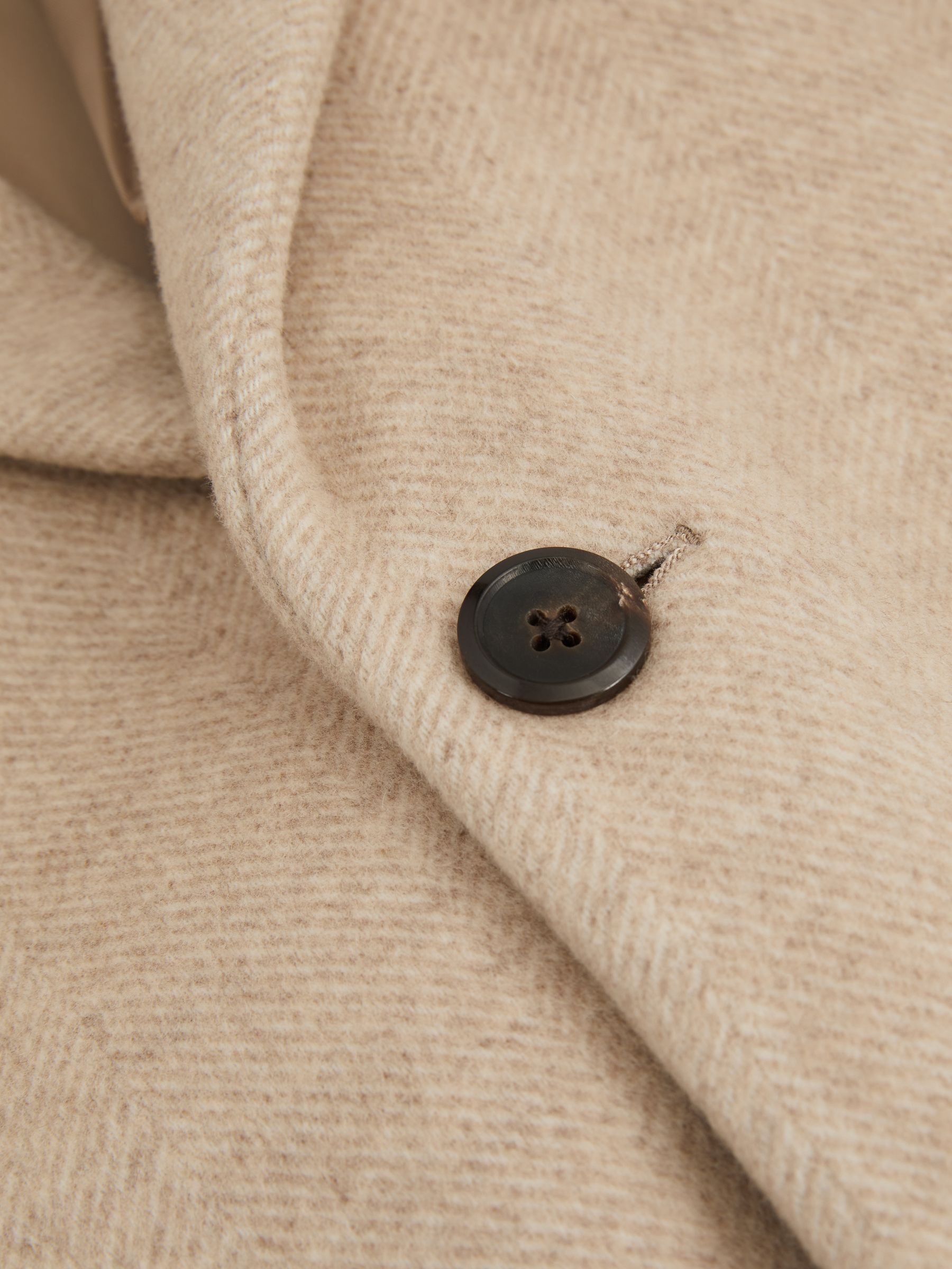 Wool Blend Single Breasted Epsom Overcoat in Oatmeal Herringbone - Image 8 of 8
