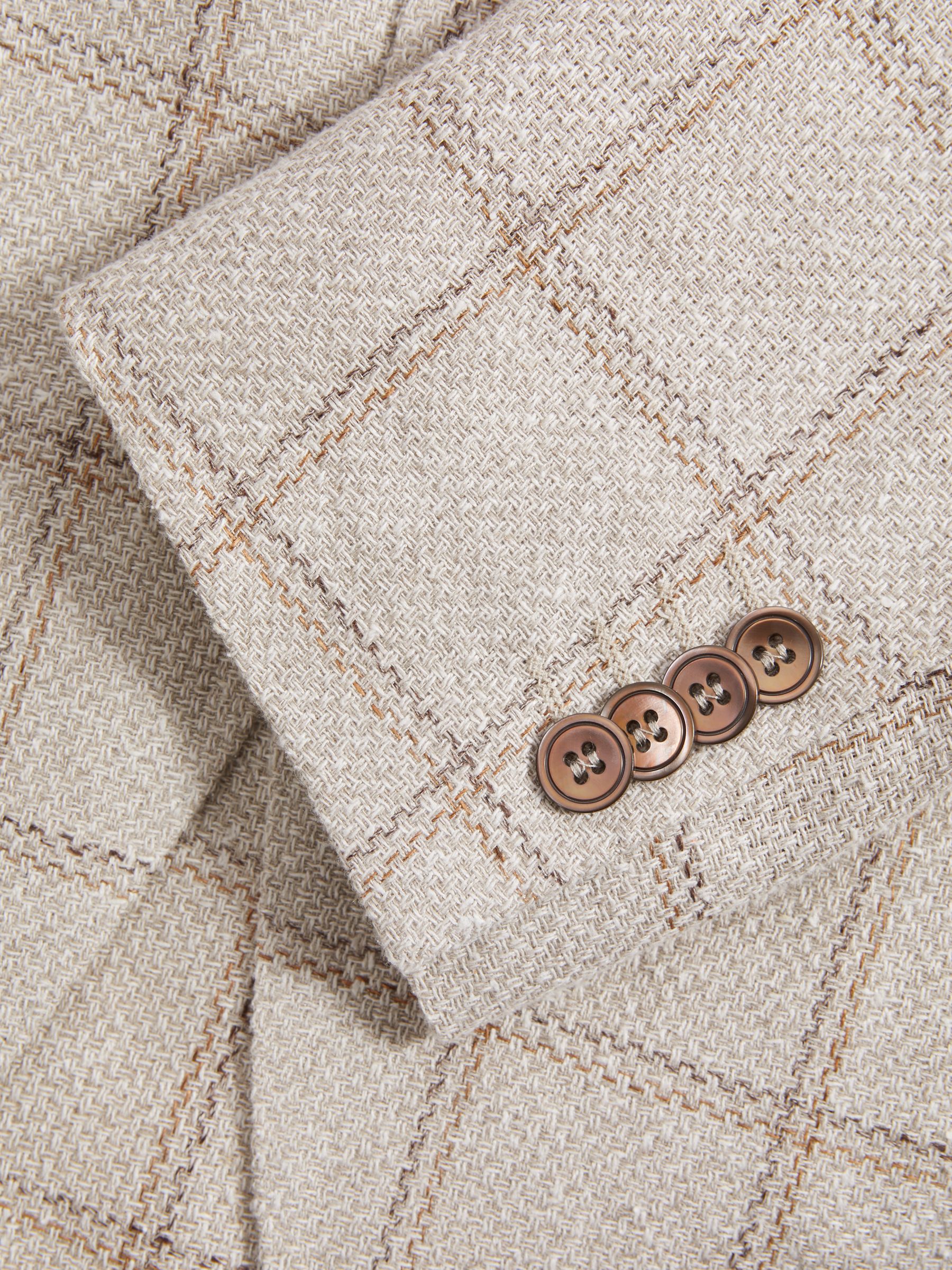 Oscar Jacobson Linen Blend Single Breasted Check Blazer in Cream - Image 5 of 6
