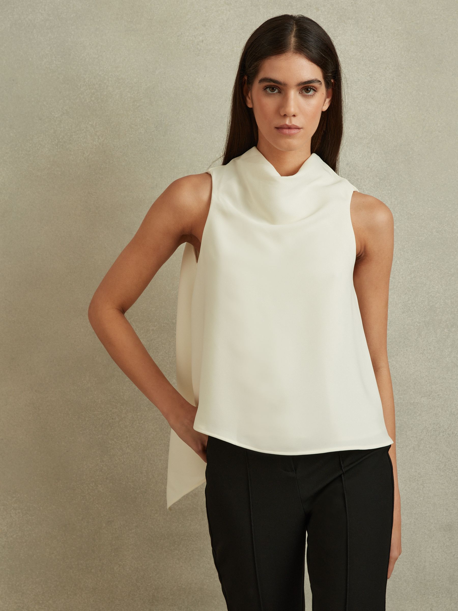 Split Back Cowl Neck Top in Ivory - Image 4 of 6