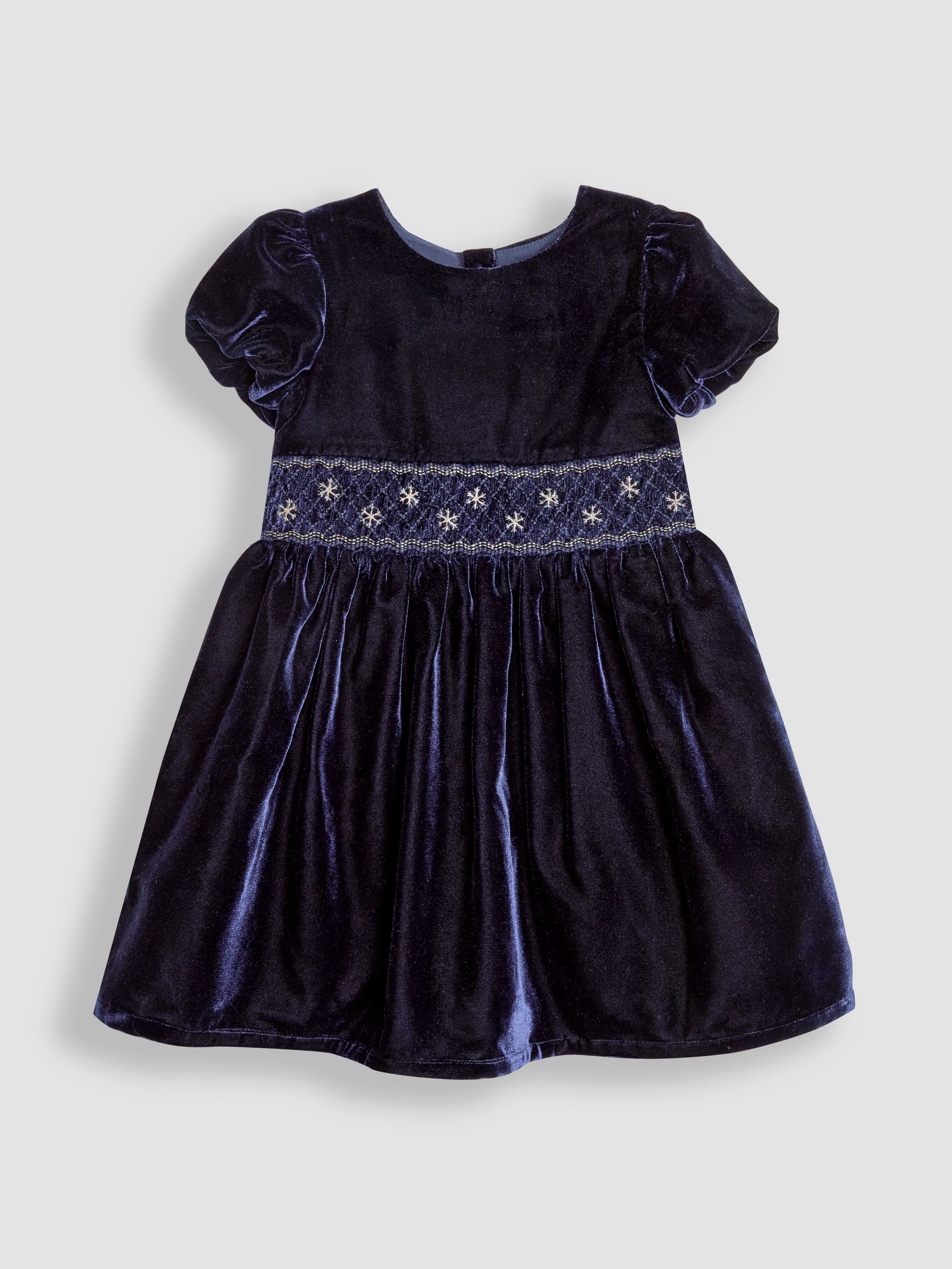 Navy Blue Smock Waist Velvet Party Dress - Image 1 of 3