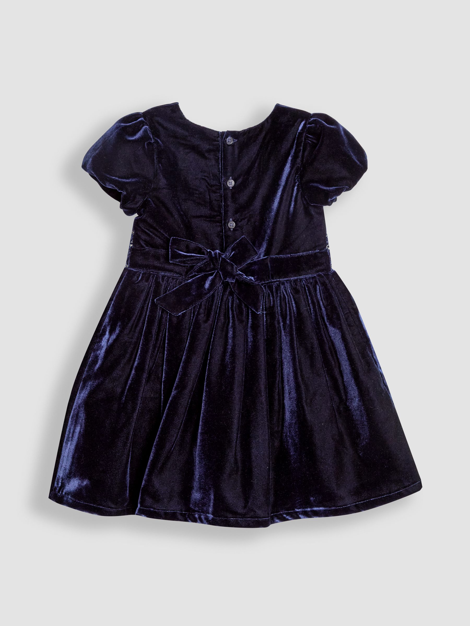Navy Blue Smock Waist Velvet Party Dress - Image 2 of 3
