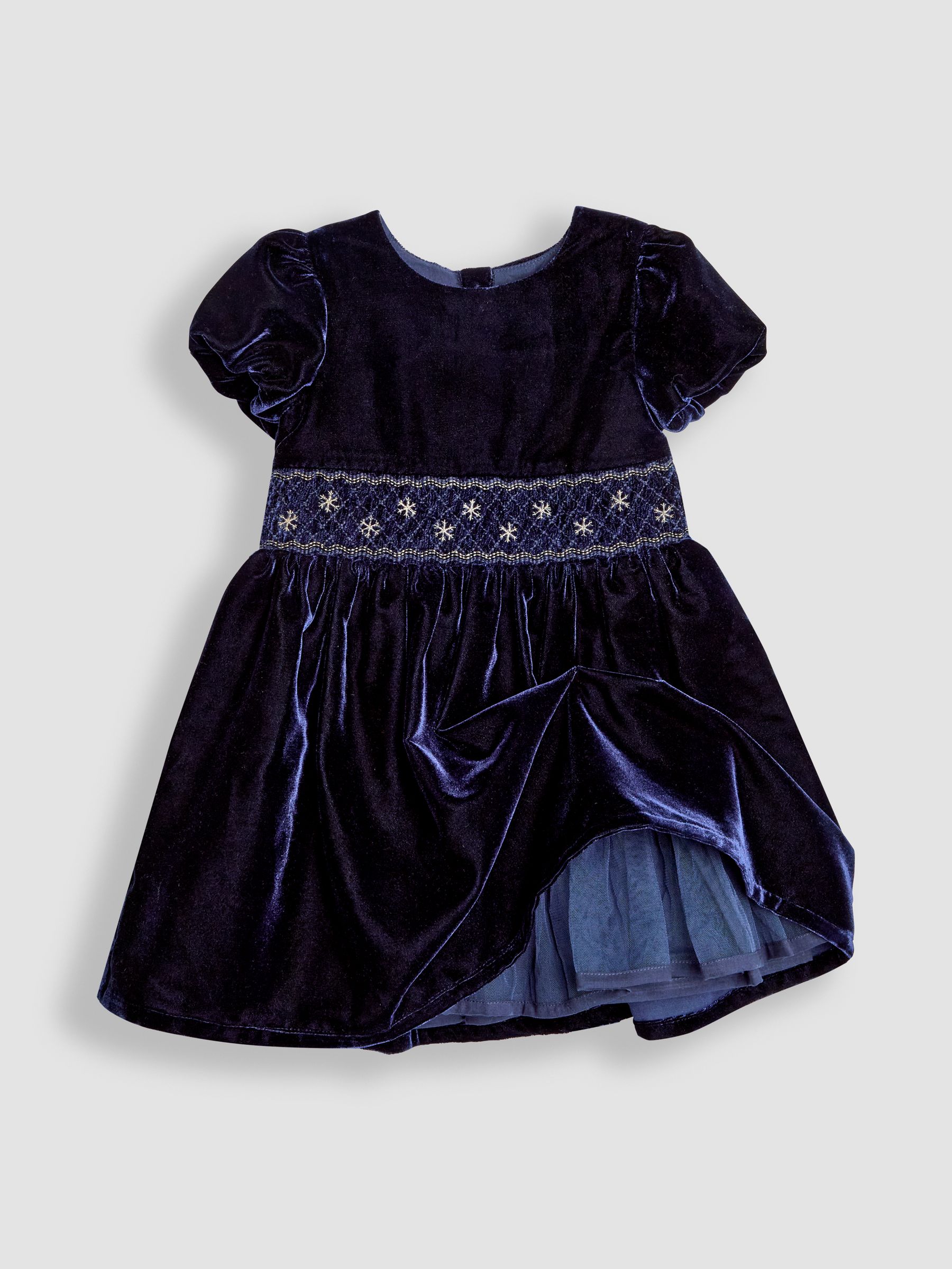 Navy Blue Smock Waist Velvet Party Dress - Image 3 of 3