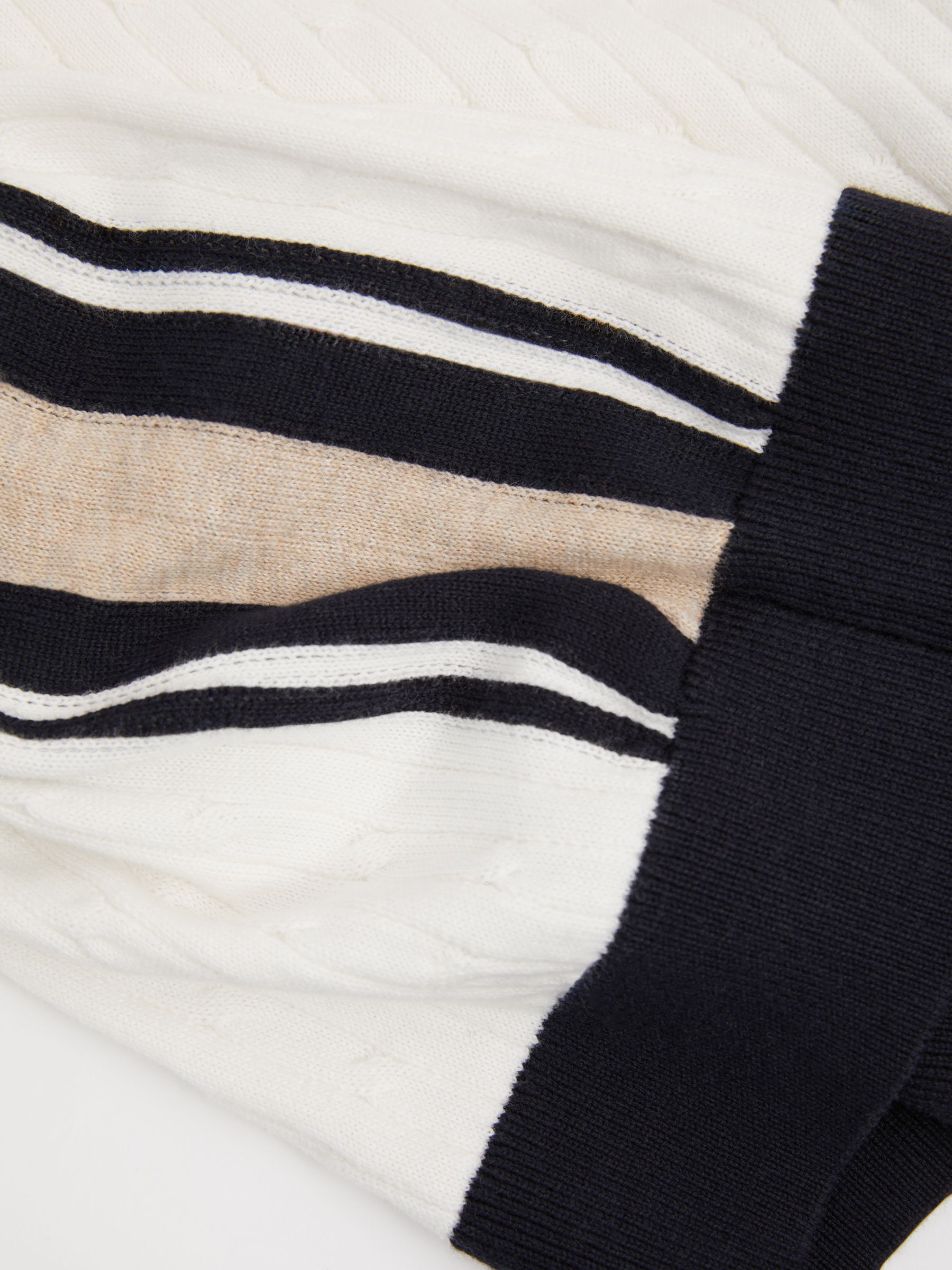 Cotton Blend Cable Knit Half-Zip Polo Shirt in Off White/Camel/Navy - Image 6 of 6