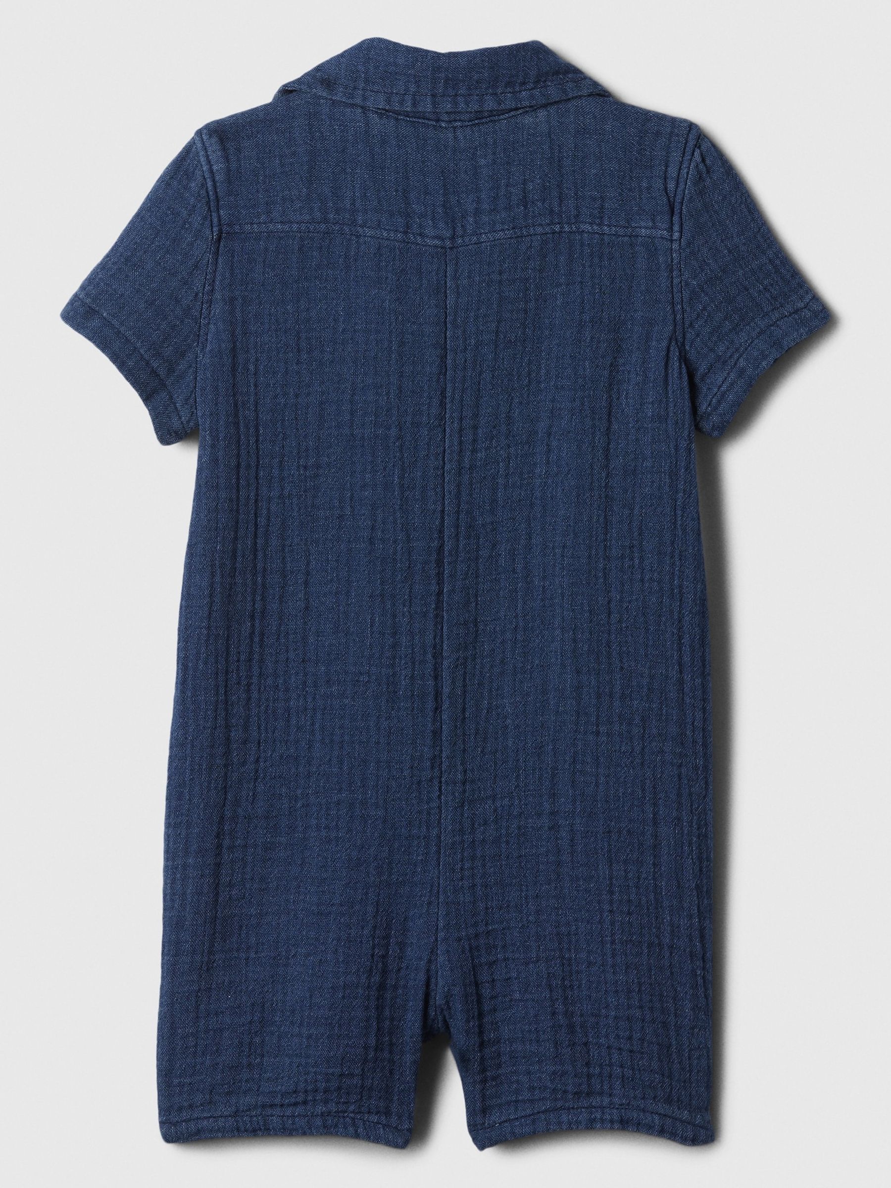 Blue Crinkle Cotton Brannan Bear Pocket Baby Romper (Newborn-24mths) - Image 2 of 3