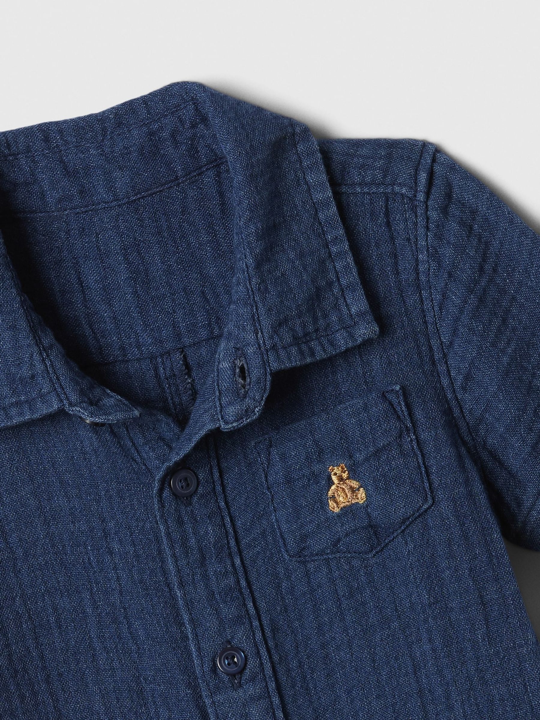 Blue Crinkle Cotton Brannan Bear Pocket Baby Romper (Newborn-24mths) - Image 3 of 3