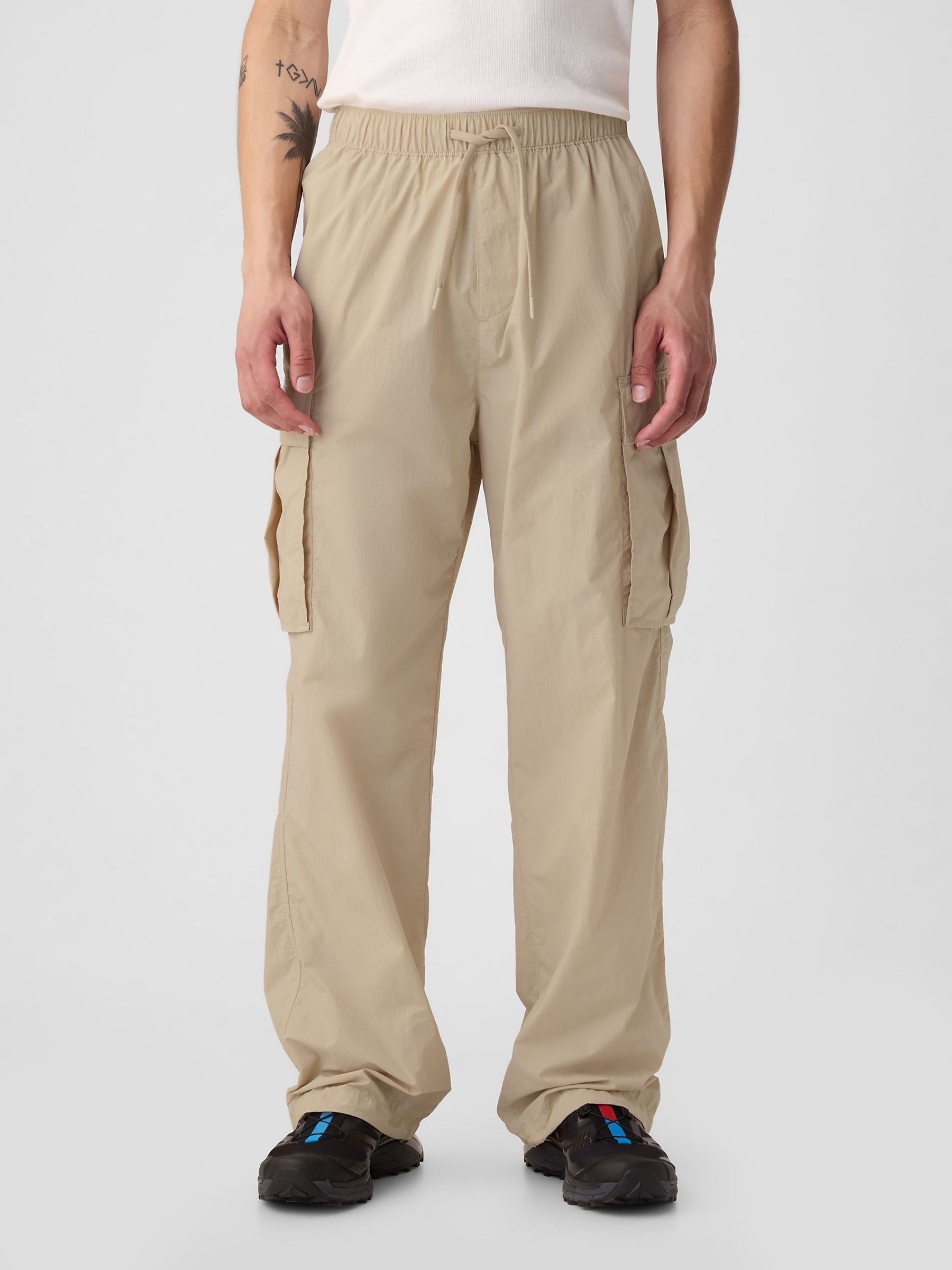 Beige Nylon Cargo Trousers - Image 1 of 4