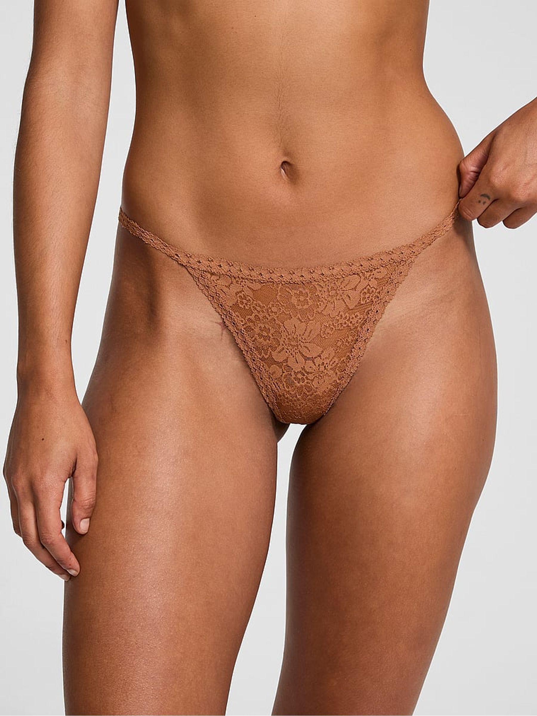 Caramel Nude G String Floral Lace Knickers - Image 1 of 4