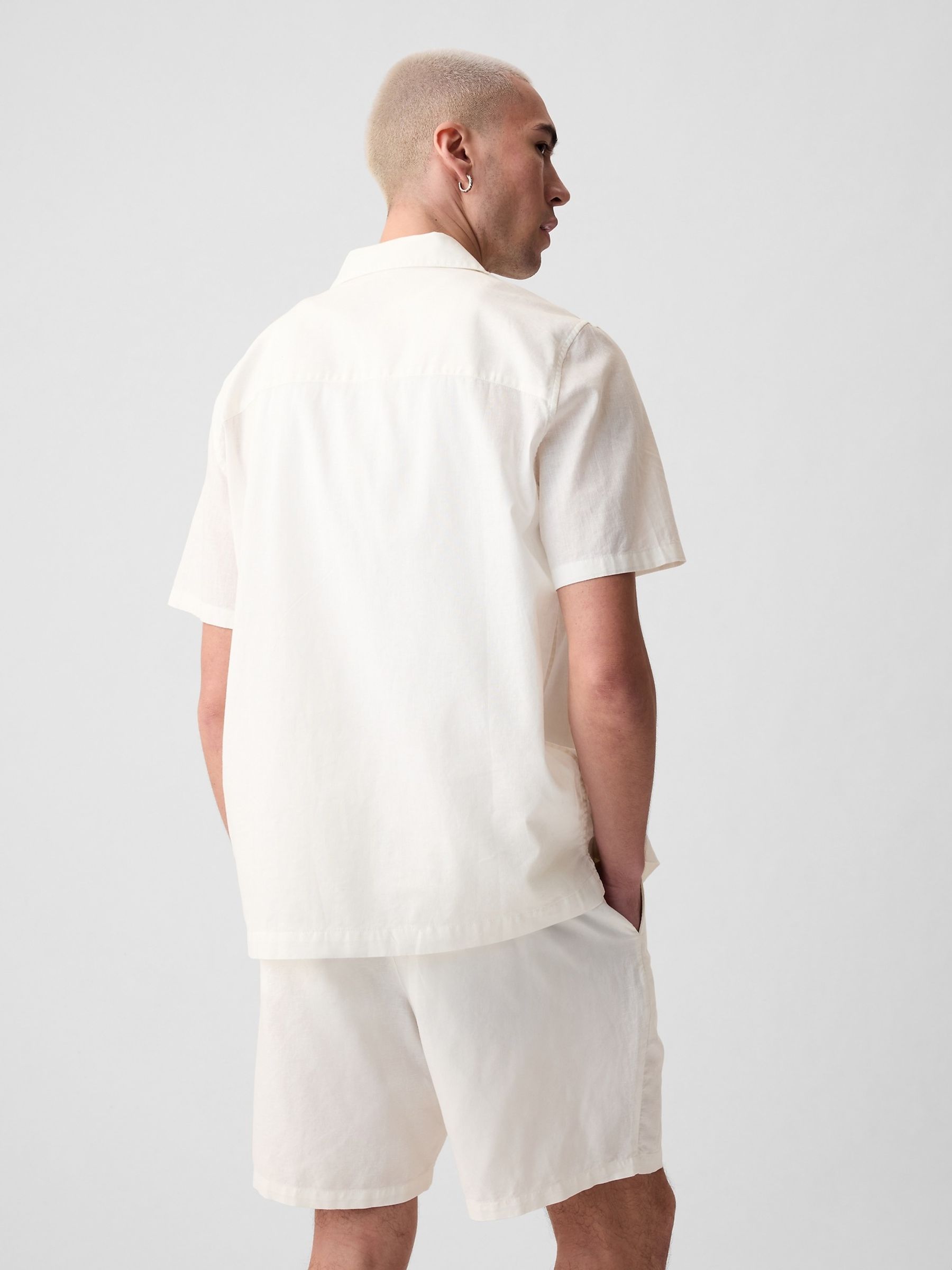 White Linen Cotton Short Sleeve Utility Shirt - Image 2 of 2