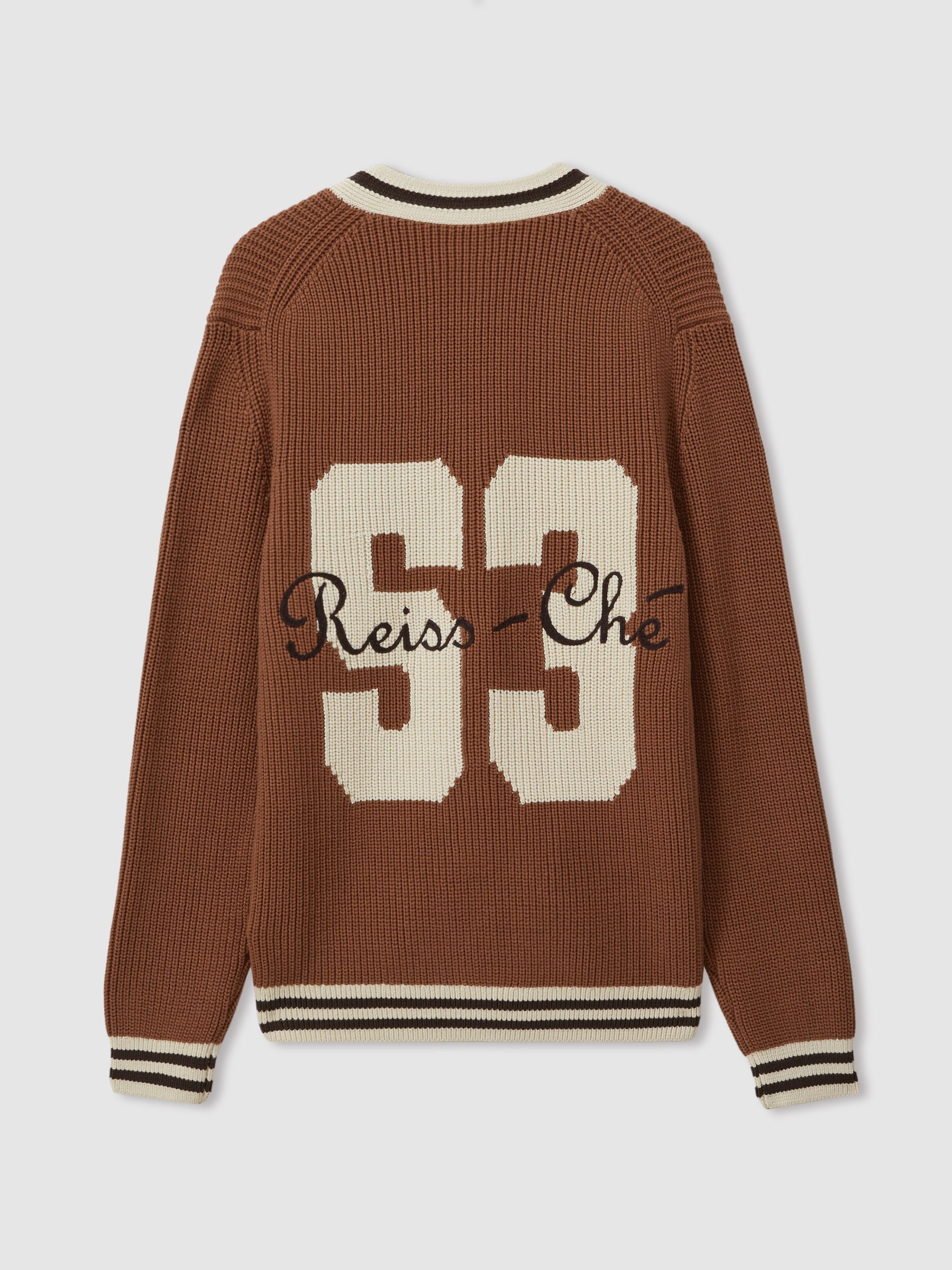 Push Tobacco Brown Ché Embroidered Varsity Cardigan - Image 3 of 5