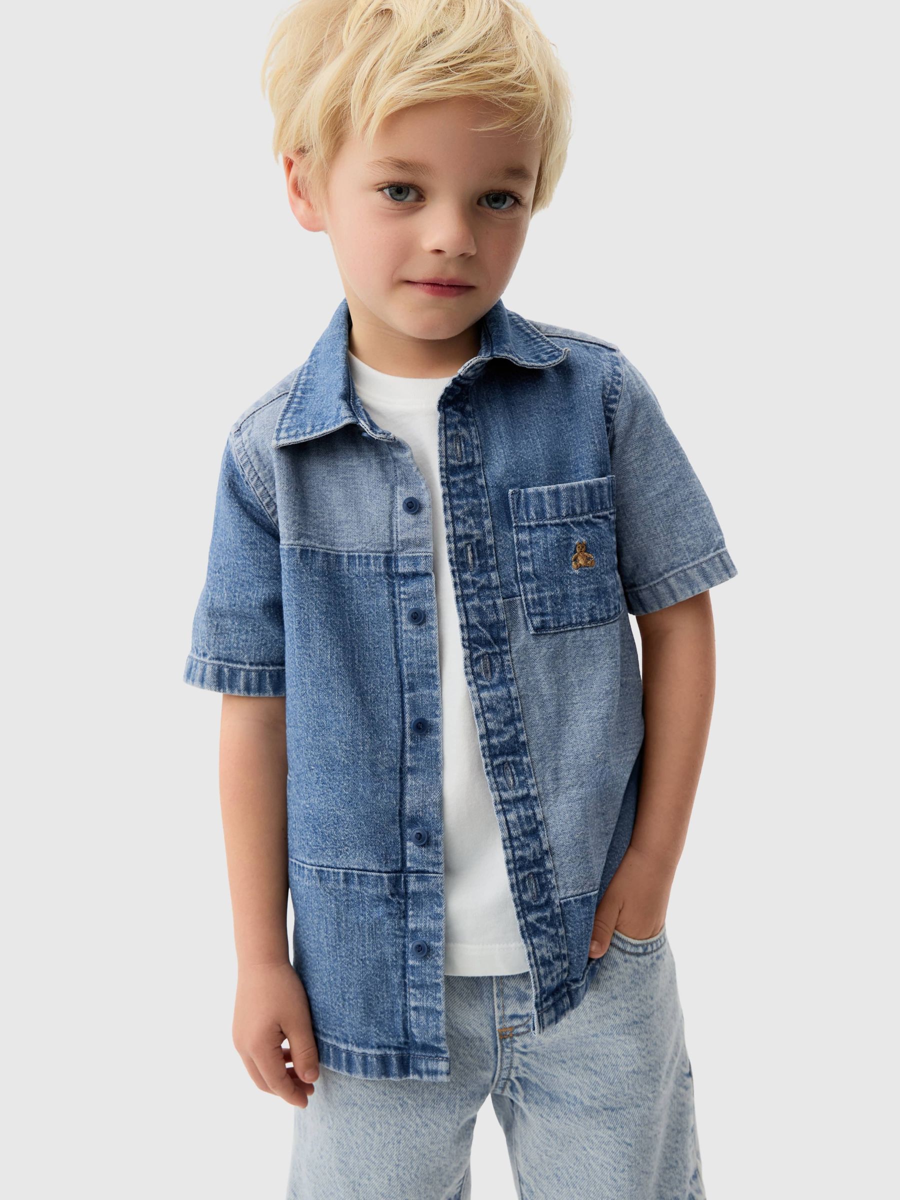 Blue Cotton Brannan Bear Patchwork Denim Baby Shirt (6mths-5yrs) - Image 3 of 4