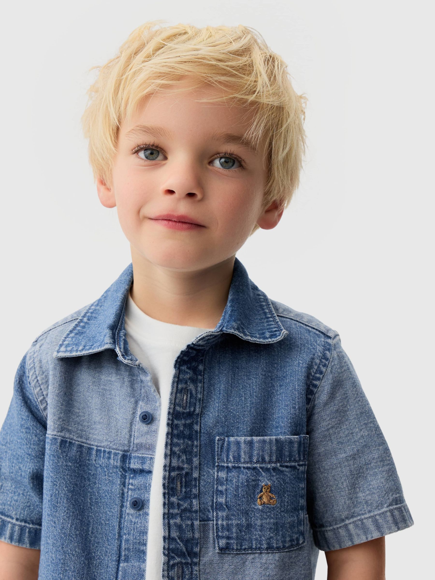 Blue Cotton Brannan Bear Patchwork Denim Baby Shirt (6mths-5yrs) - Image 4 of 4