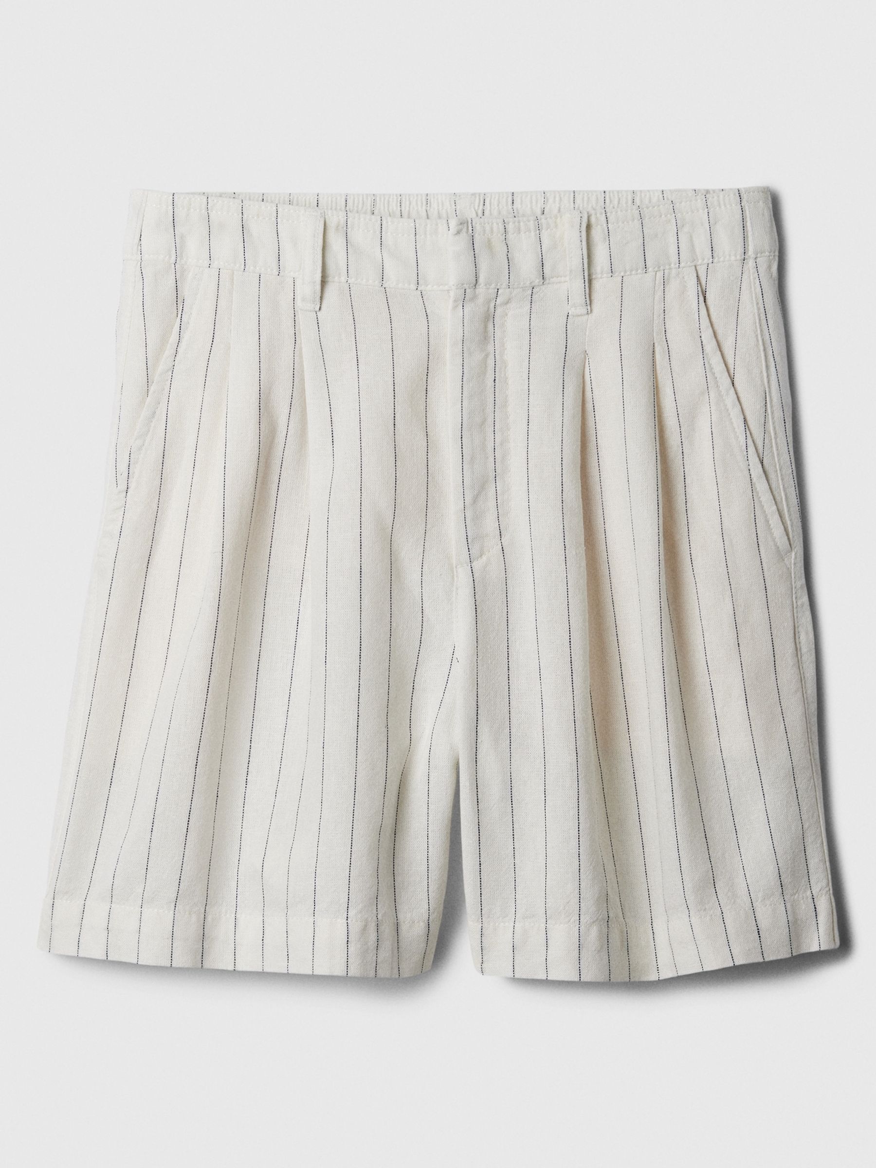 White Stripe High Waisted Linen Blend Pleated Shorts - Image 3 of 3