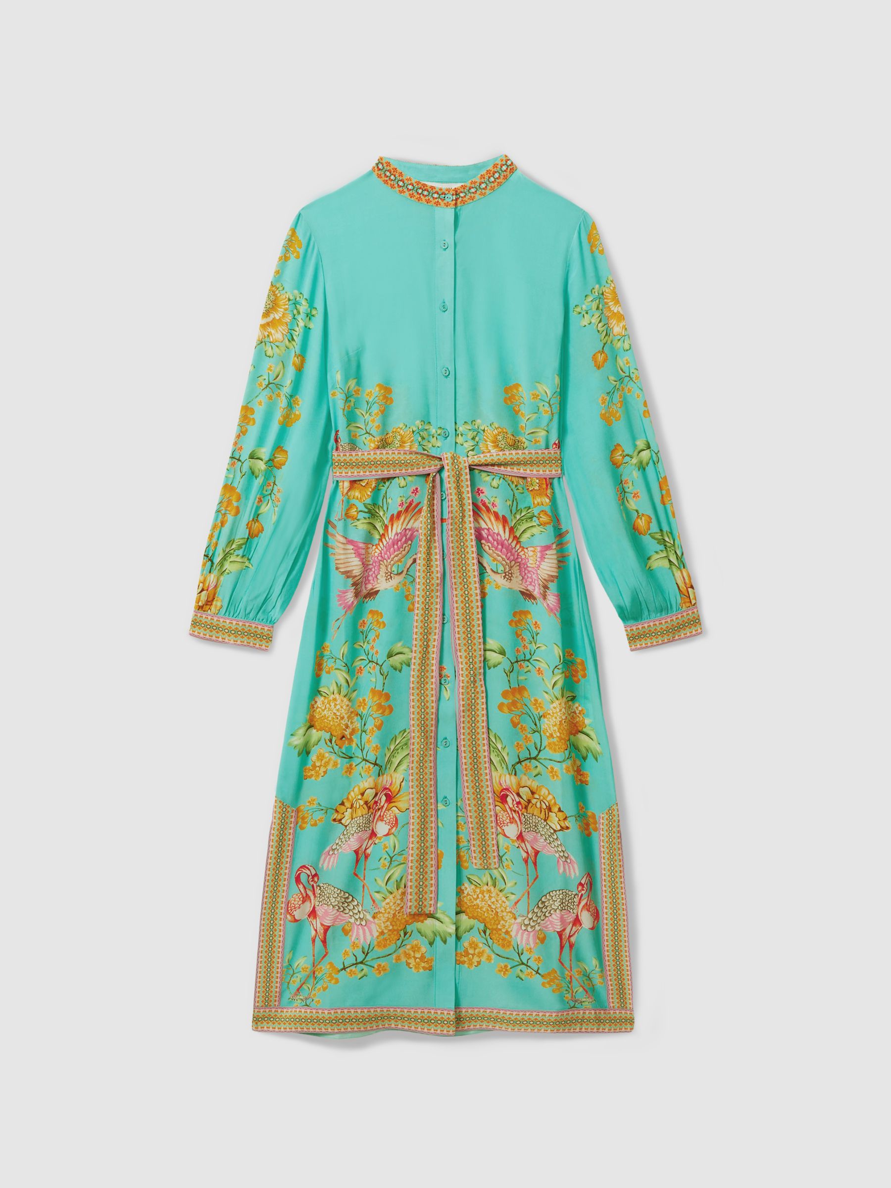 Raishma Silk Printed Belted Midi Dress in Sky Blue - Image 2 of 5