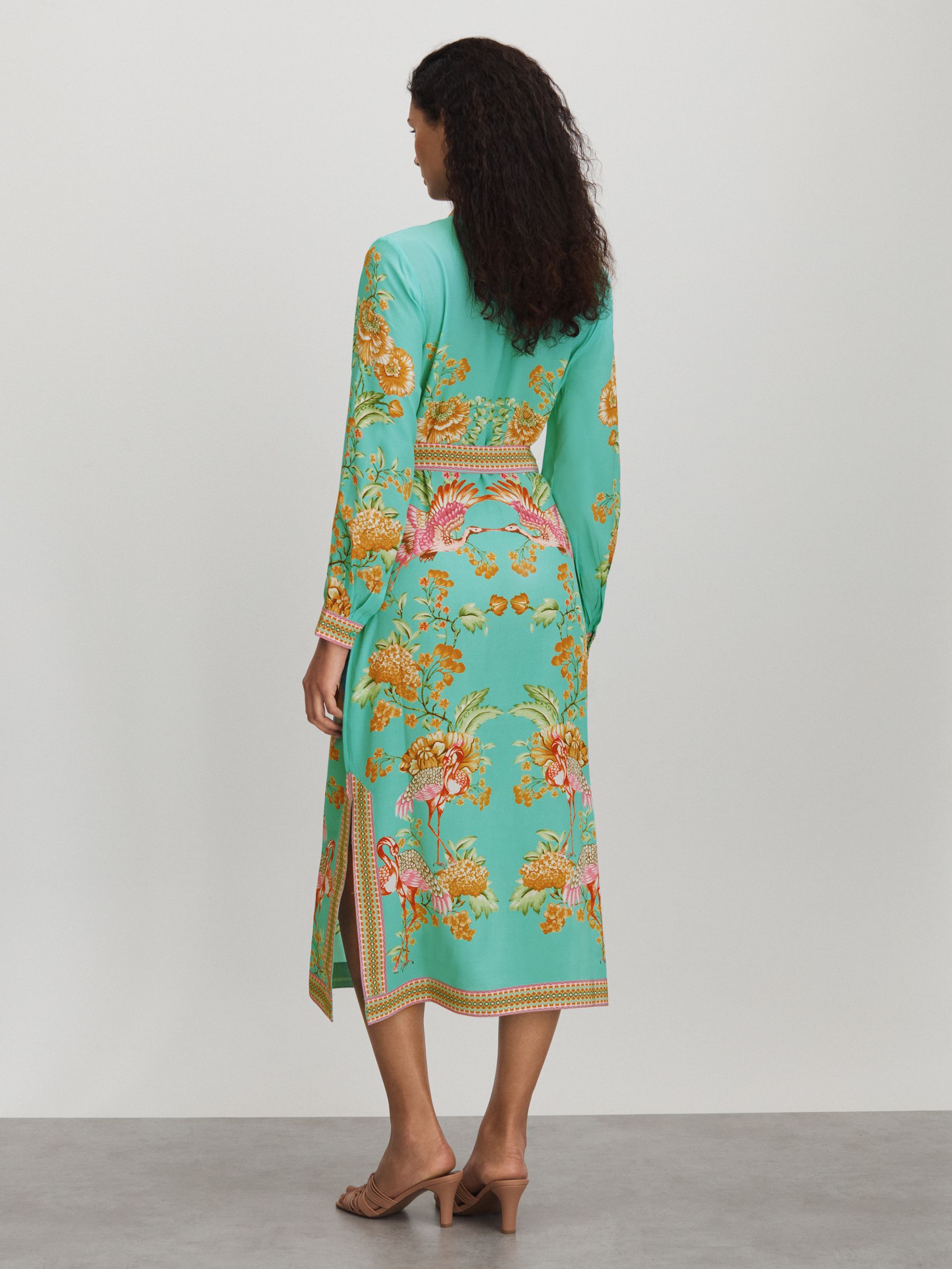 Raishma Silk Printed Belted Midi Dress in Sky Blue - Image 4 of 5