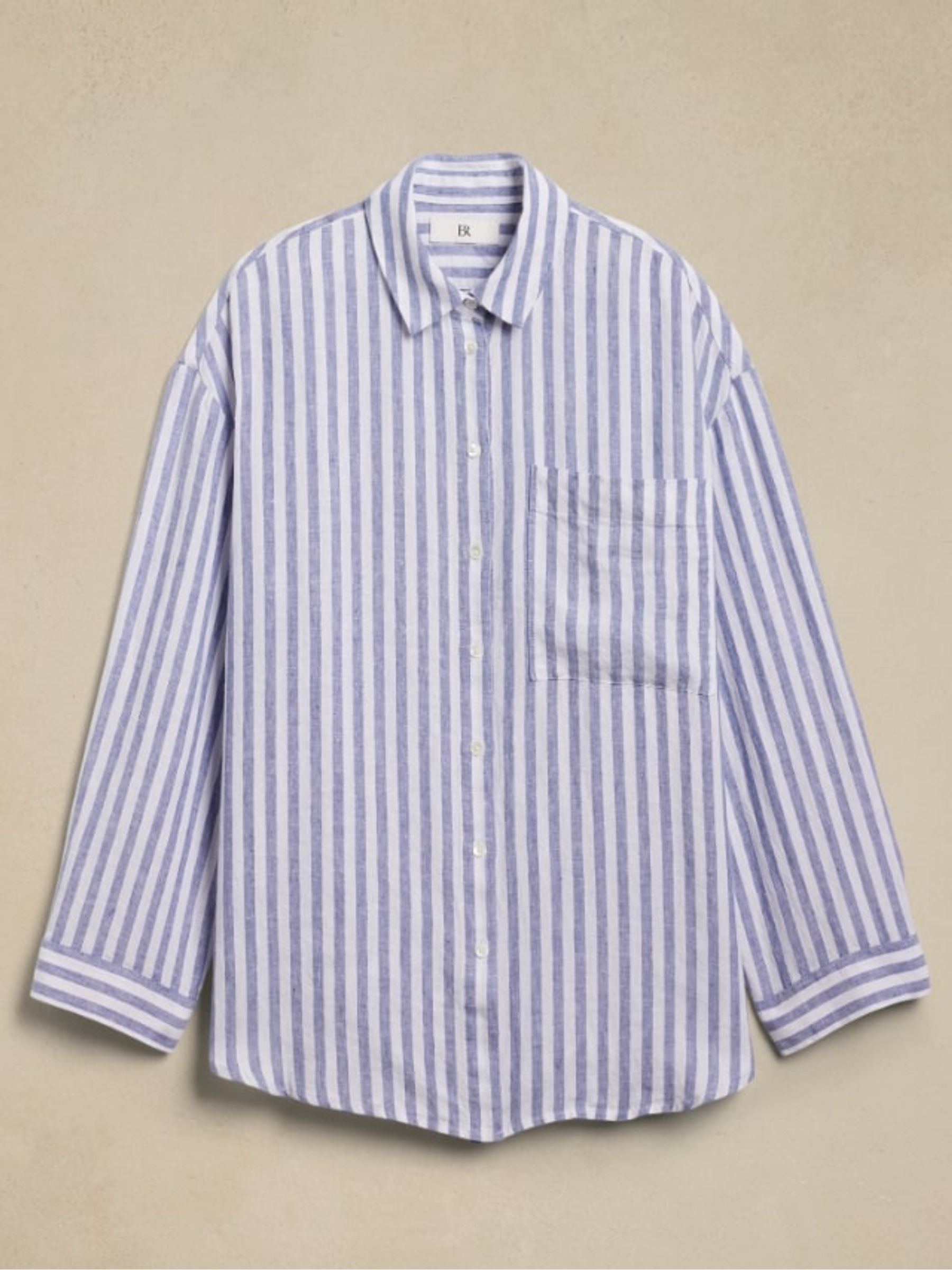 Banana Republic Blue Stripe Oversized 100% Linen Shirt - Image 4 of 4