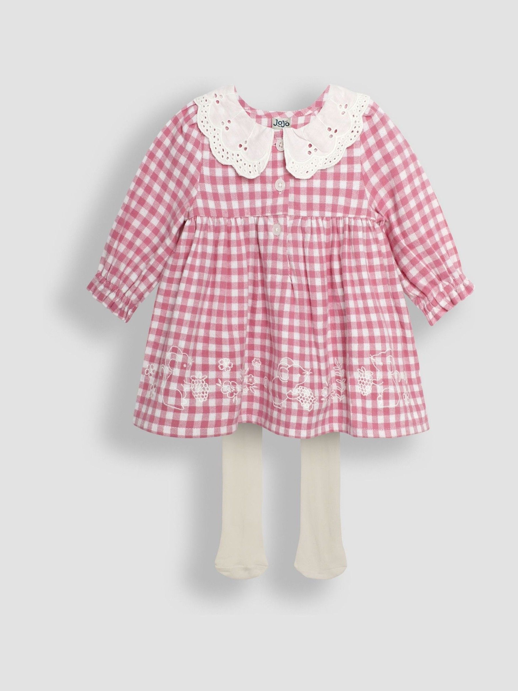 Pink Mouse Embroidered Gingham Baby Dress & Tights Set - Image 4 of 5