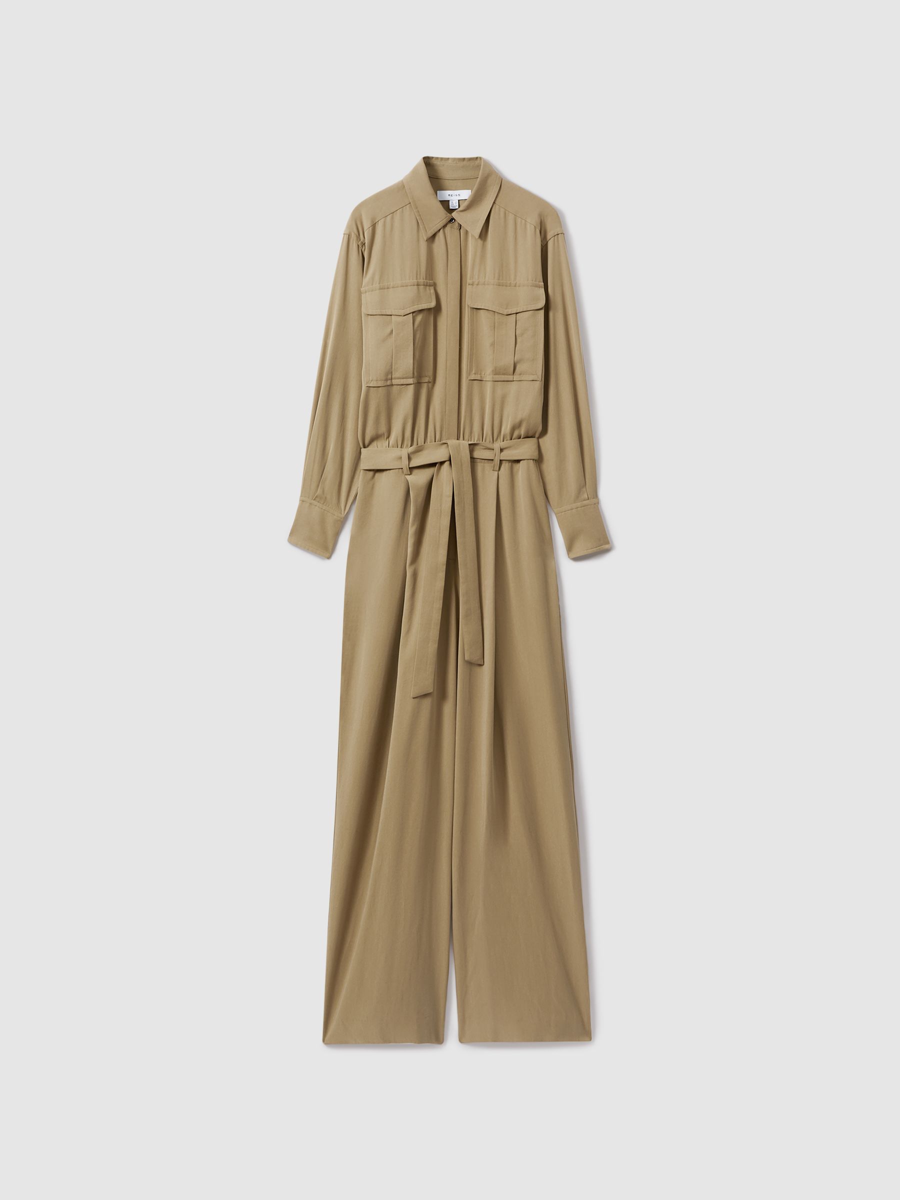 Petite Lyocell Wide Leg Jumpsuit in Khaki - Image 2 of 7 Petite Lyocell Wide Leg Jumpsuit in Khaki - Image 2 of 7