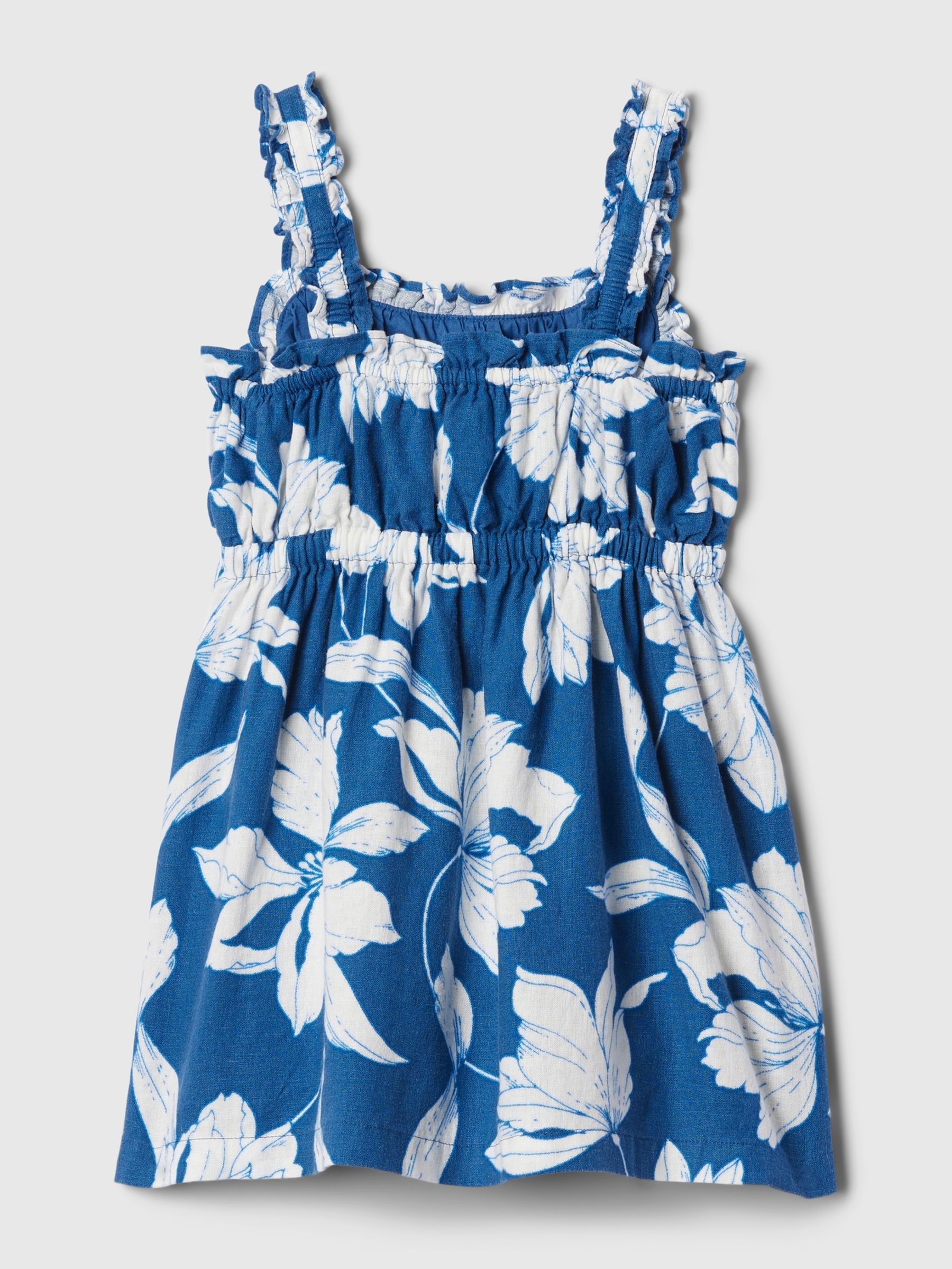 Blue Floral Linen Blend Square Neck Print Tank Dress (12mths-5yrs) - Image 2 of 3
