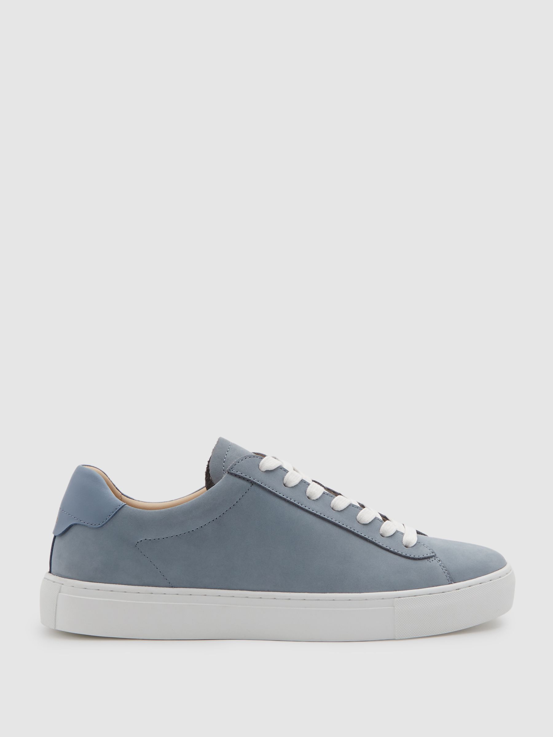 Nubuck Leather Low Top Trainers in Sky Blue - Image 1 of 5