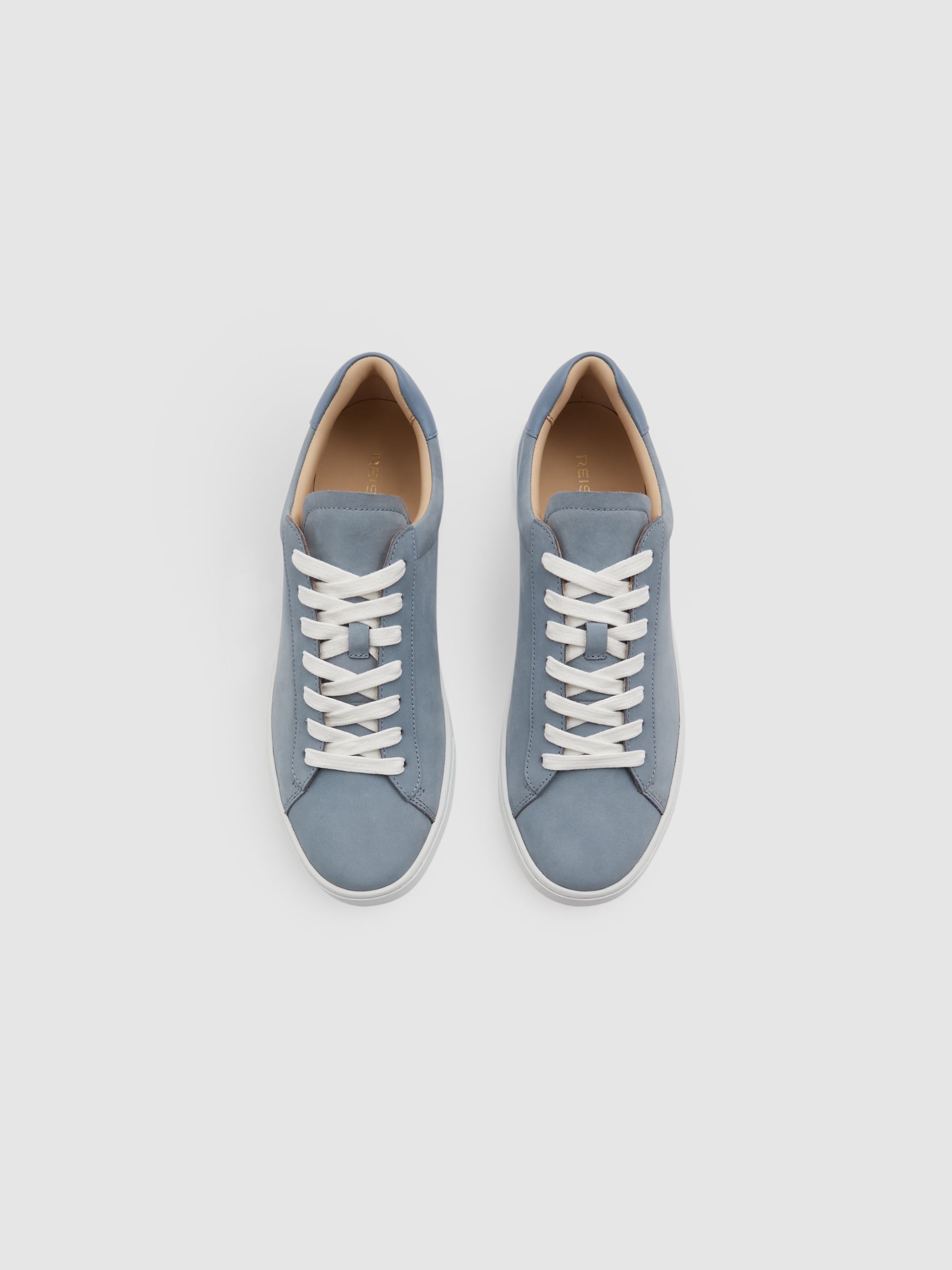 Nubuck Leather Low Top Trainers in Sky Blue - Image 2 of 5