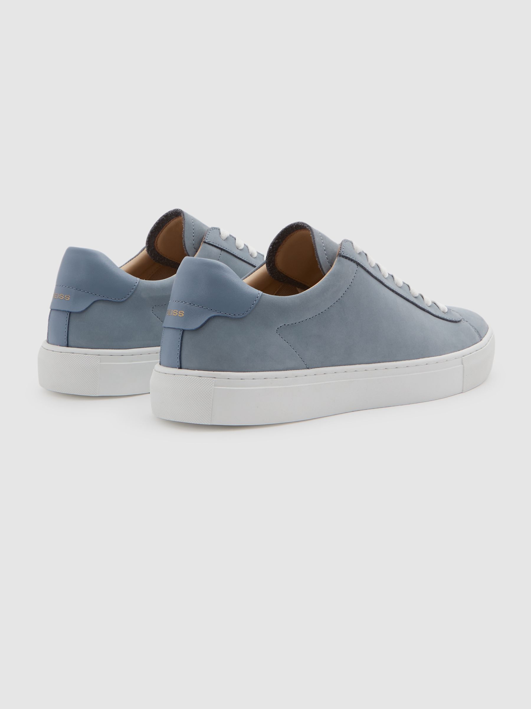 Nubuck Leather Low Top Trainers in Sky Blue - Image 3 of 5