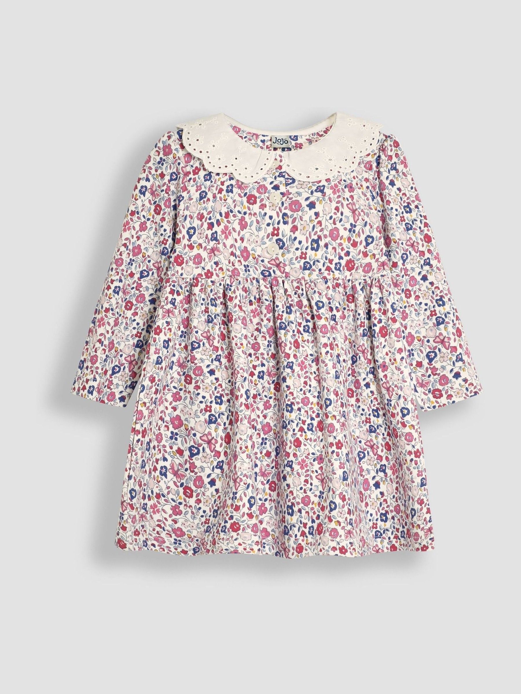 Pink Butterfly Ditsy Floral Broderie Collar Dress - Image 1 of 3