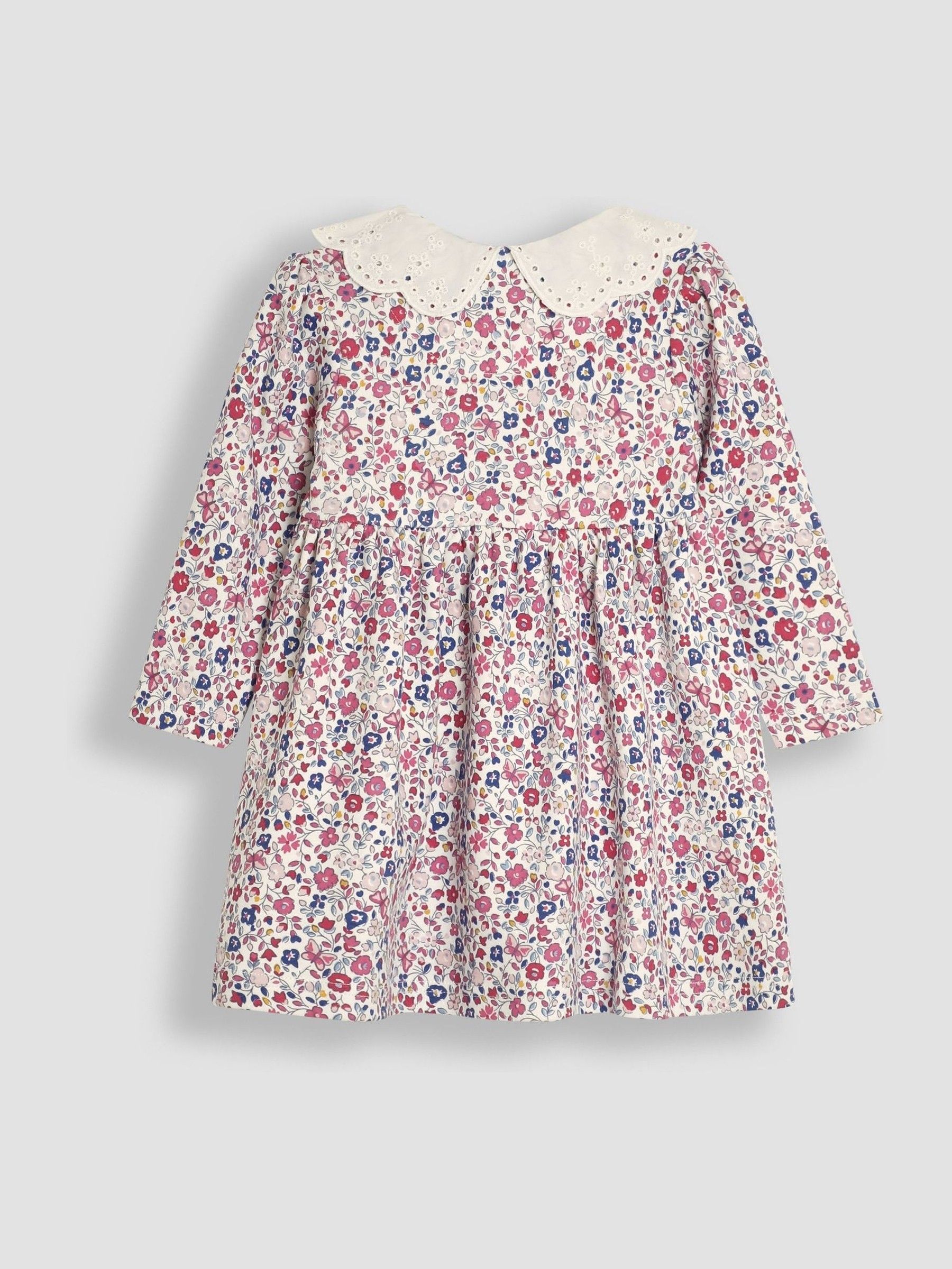 Pink Butterfly Ditsy Floral Broderie Collar Dress - Image 2 of 3