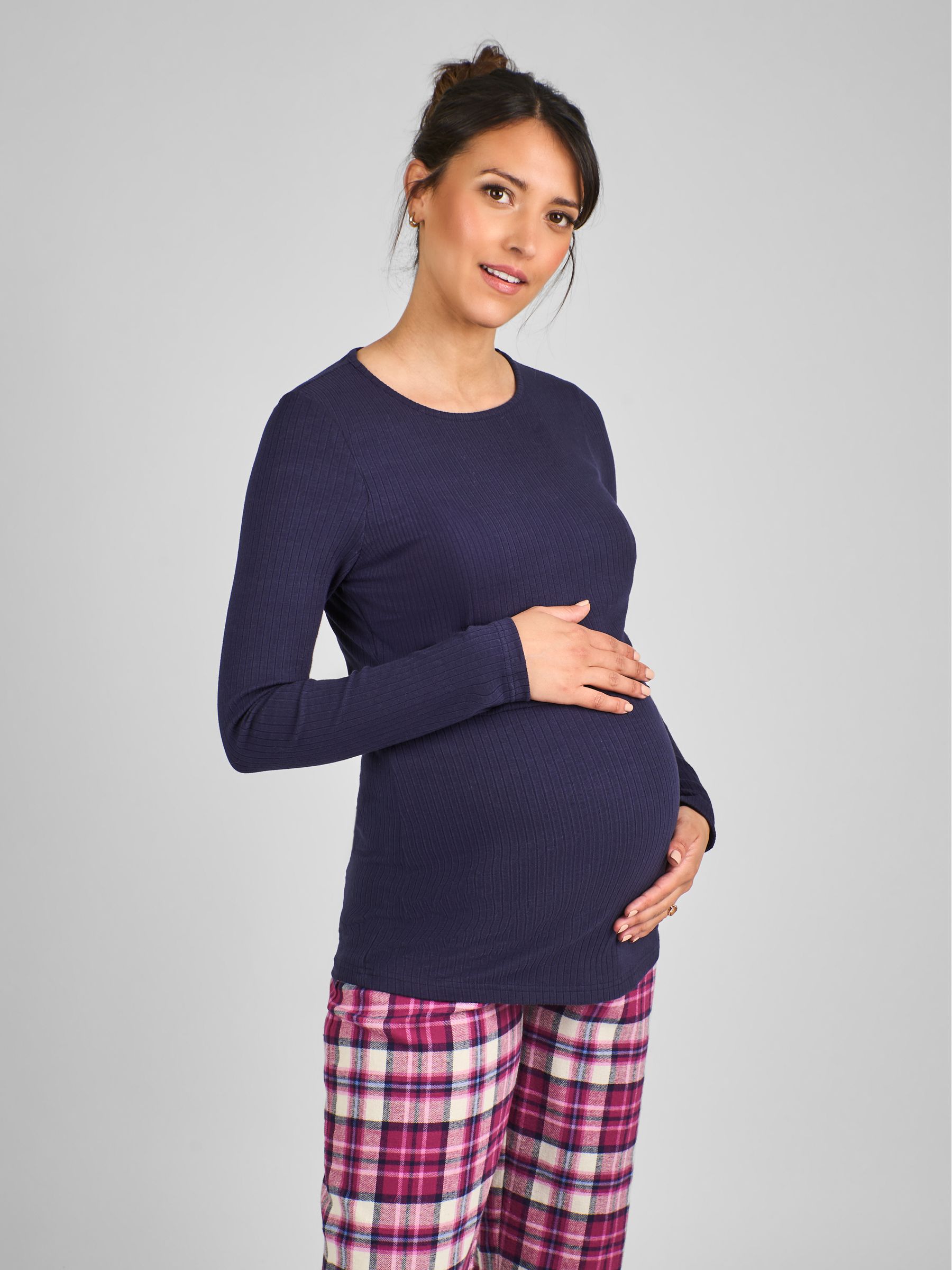 Navy Blue Check Maternity And Nursing Pyjamas Set - Image 3 of 5