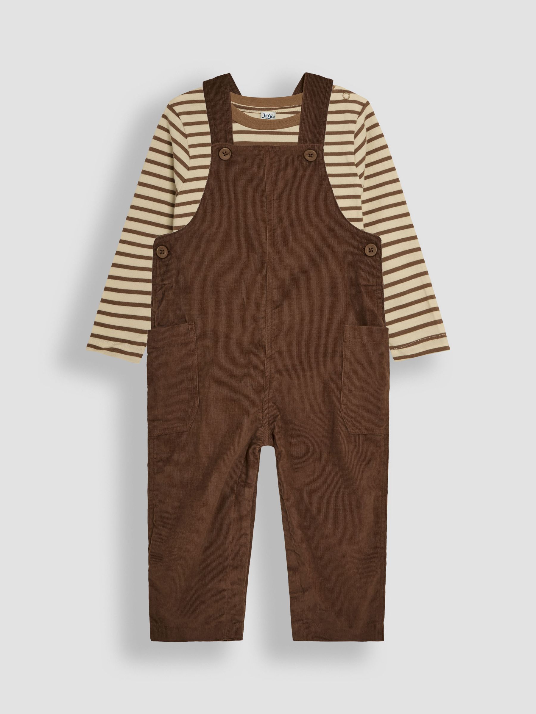 Brown 2-Piece Classic Cord Dungarees & Stripe Top Set - Image 1 of 6
