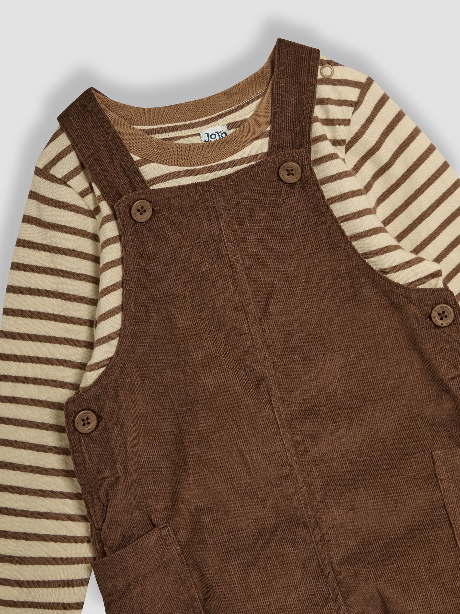 Brown 2-Piece Classic Cord Dungarees & Stripe Top Set - Image 6 of 6